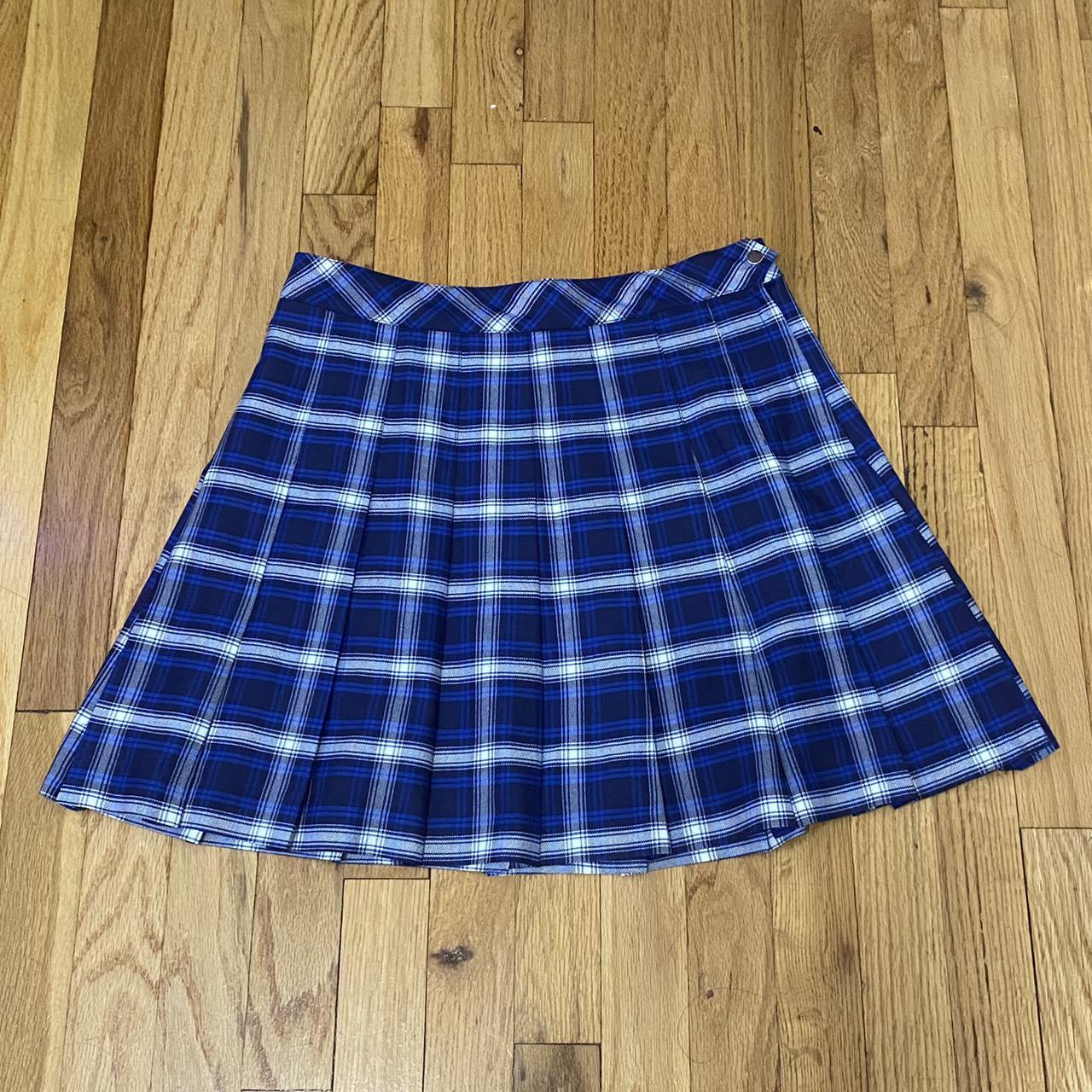 blue plaid tennis pleated skirt! size 6 or waist... - Depop