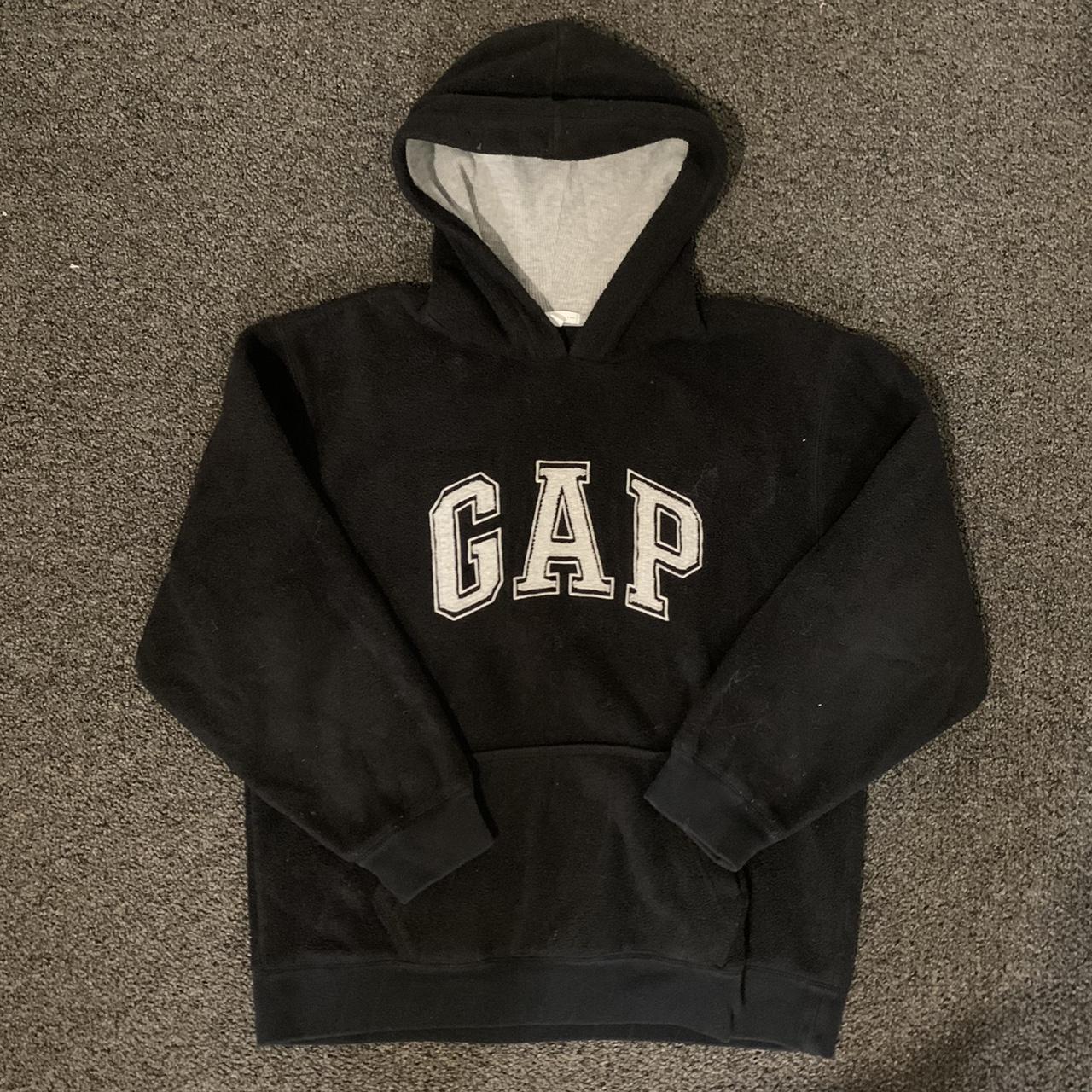 Gap terry cloth fleece black and grey hoodie size... - Depop
