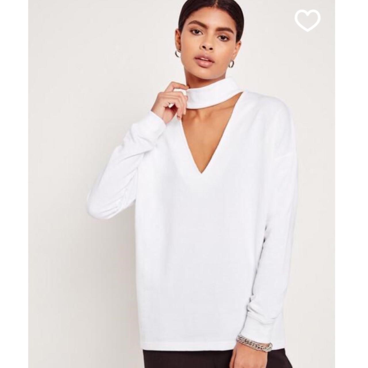 Missguided white choker neck v neck jumper In