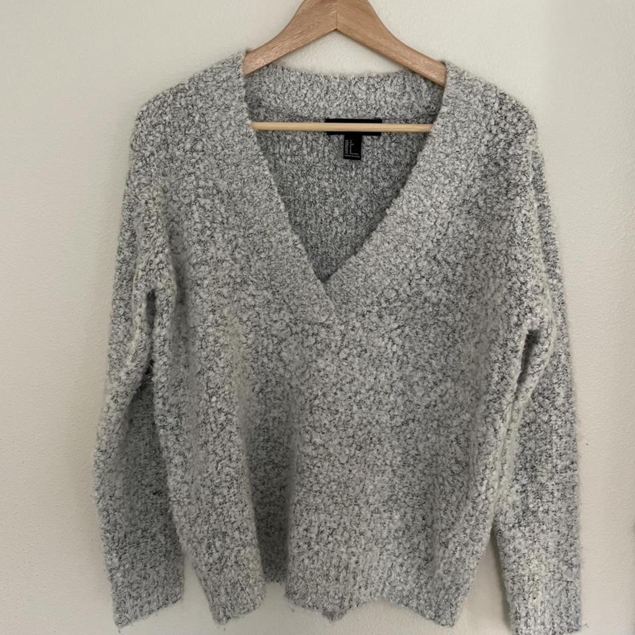 Forever 21 v-neck sweater in grey. Oversized fit. - Depop