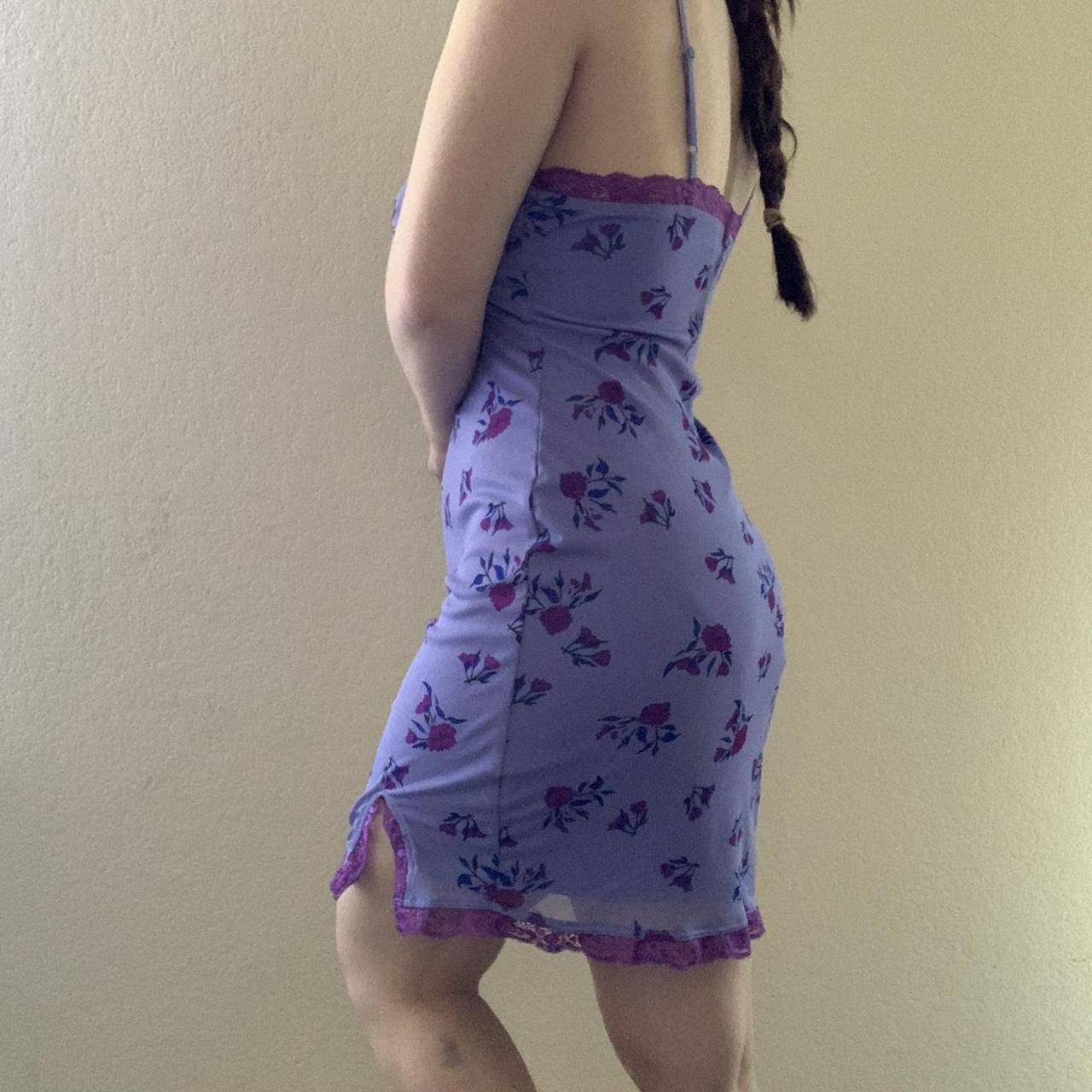 Wild Fable Blue And Purple Floral Lace Slip Dress... - Depop