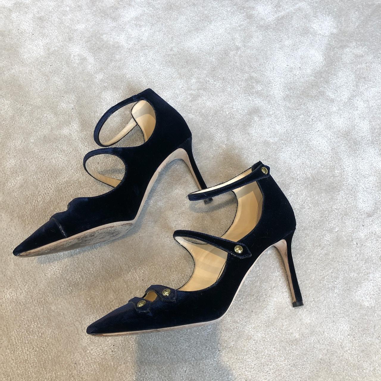 Jimmy Choo “Lacey 85” deep navy blue velvet strappy