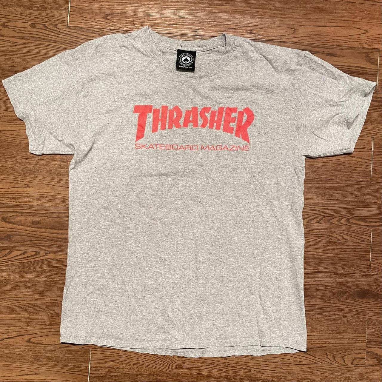 Thrasher Logo Shirt No size tag, but 100%... - Depop