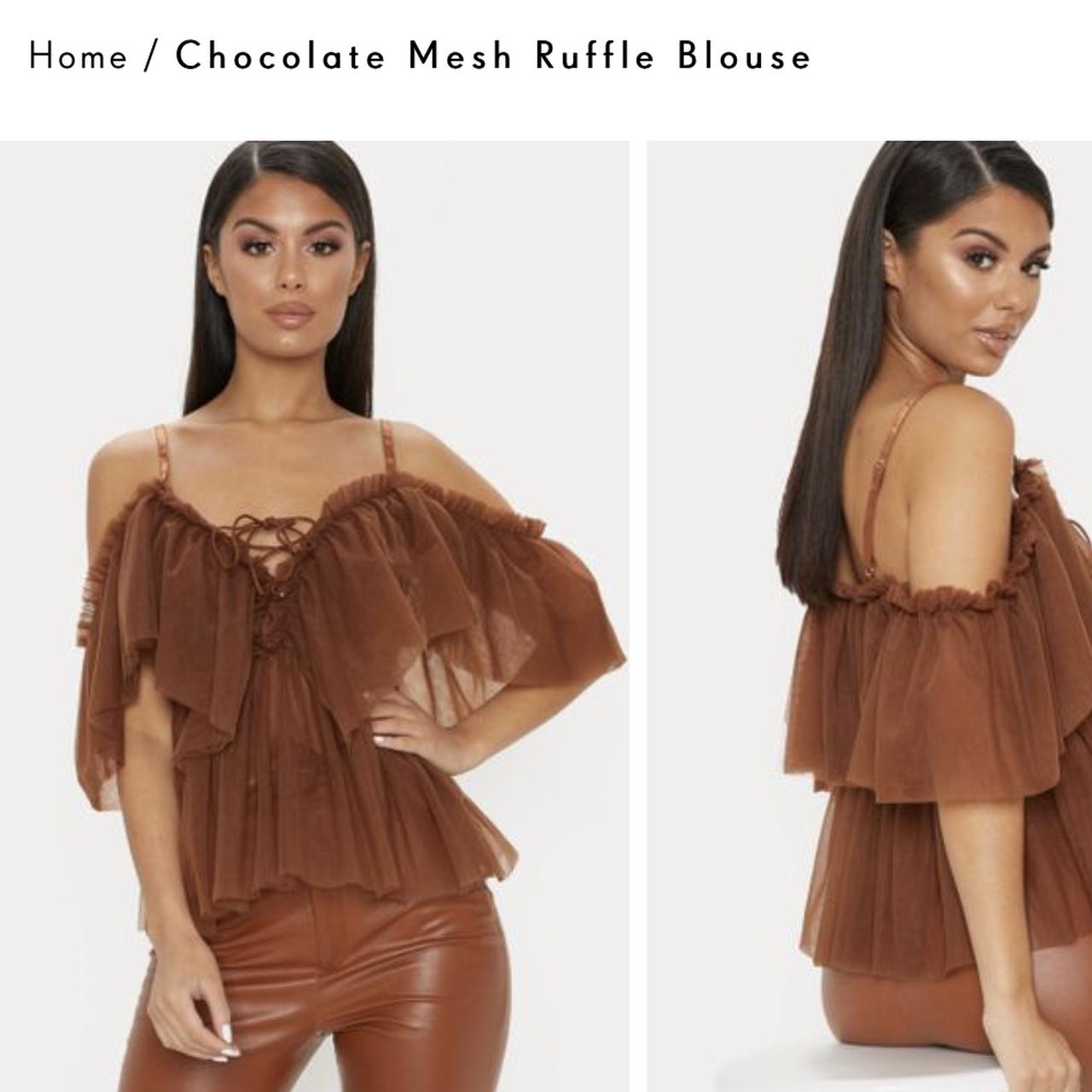 Chocolate mesh sale ruffle blouse