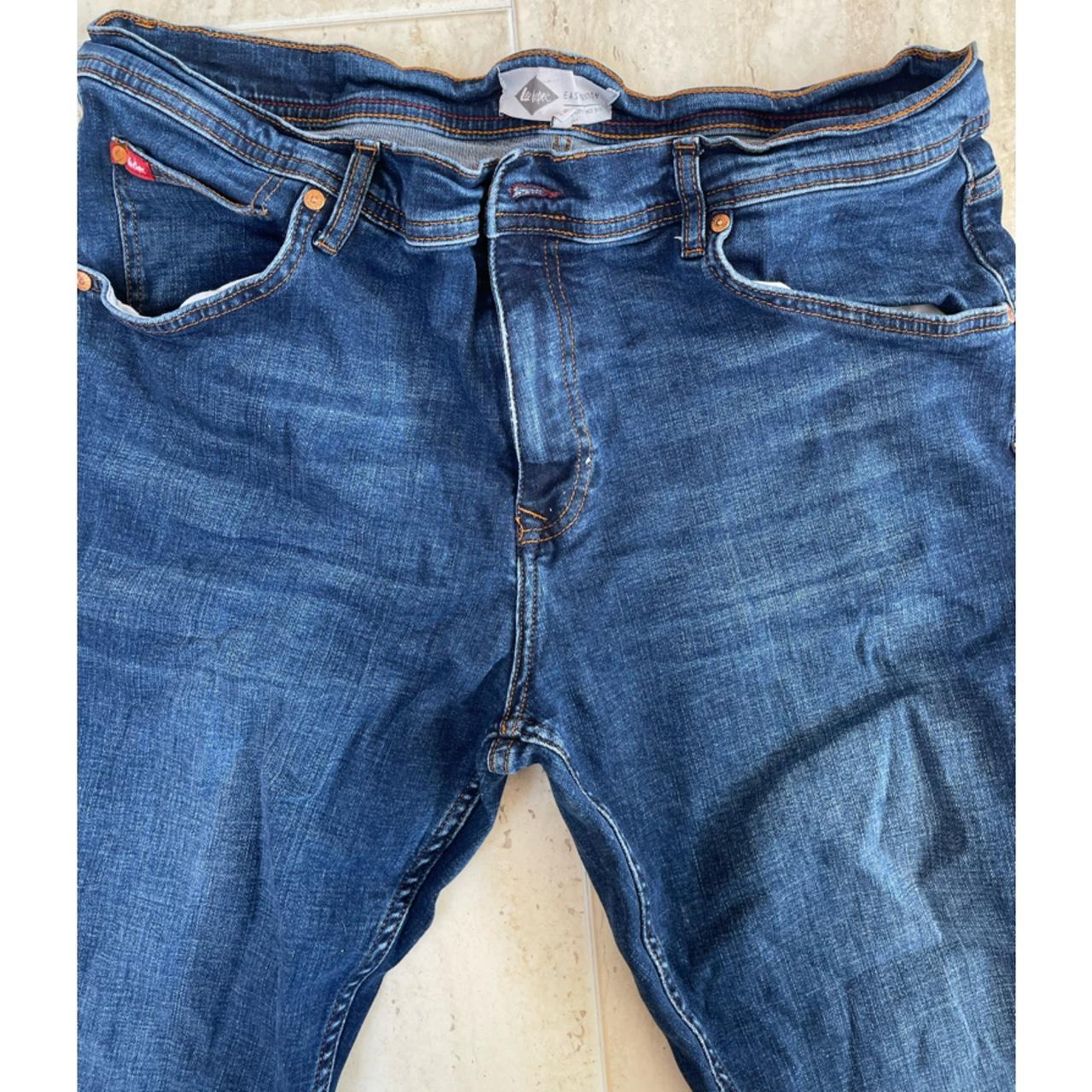 Dark blue washed out straight leg denim jeans for... - Depop