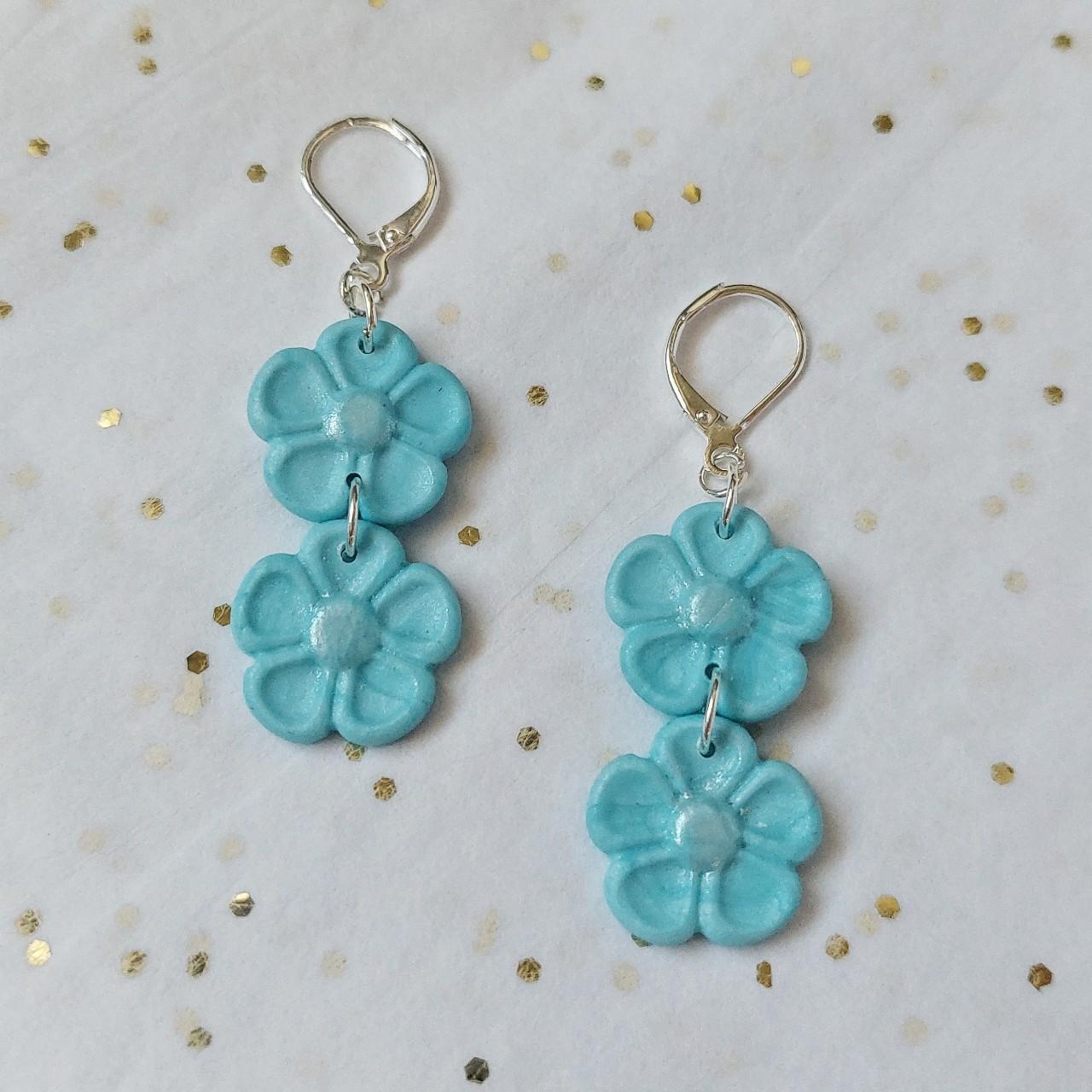 Handmade polymer clay flower earrings with silver... Depop