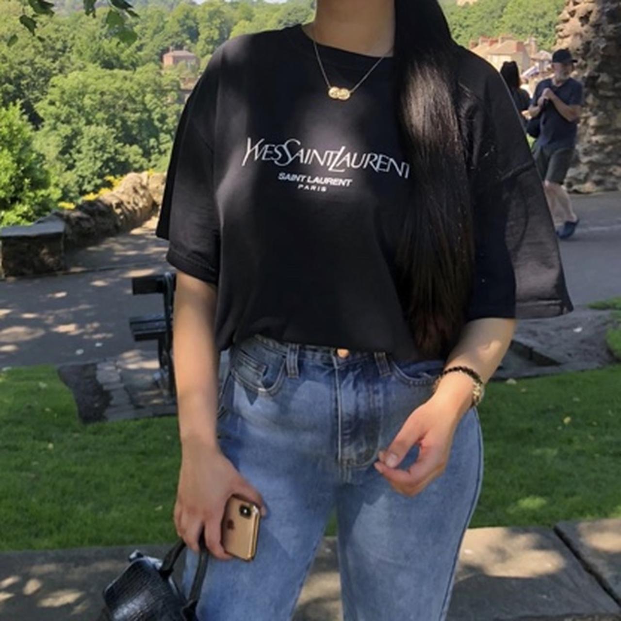 Black Oversized YSL t shirt looks cropped Depop