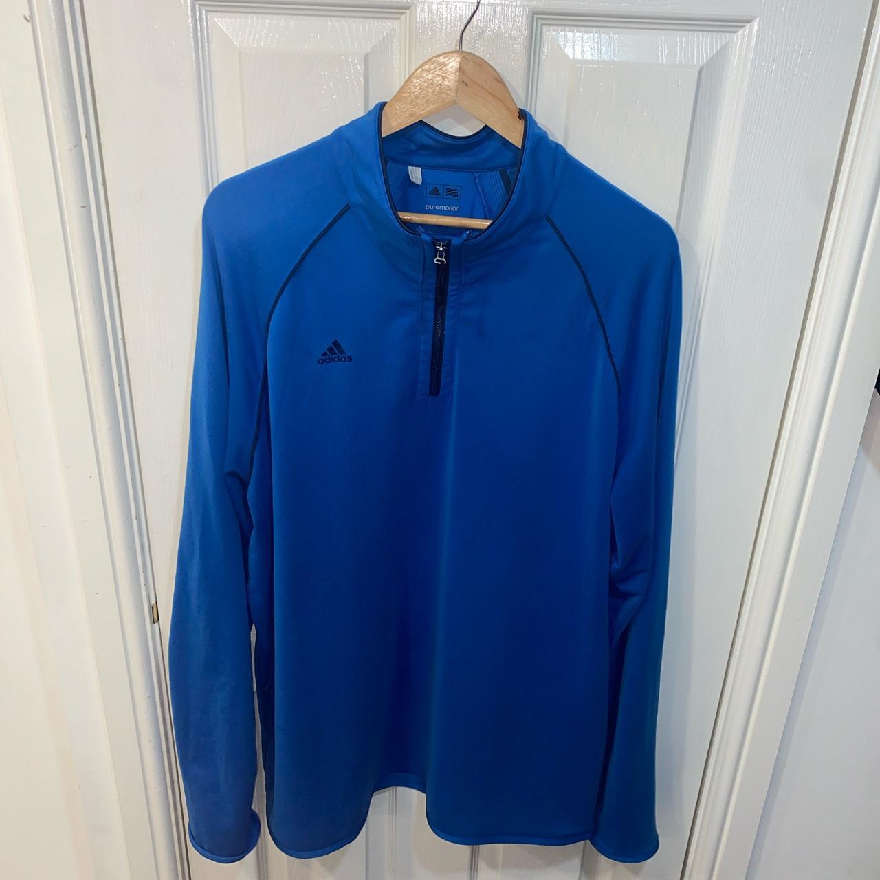 Adidas 1/4 zip running top Blue/ black logo Size... - Depop