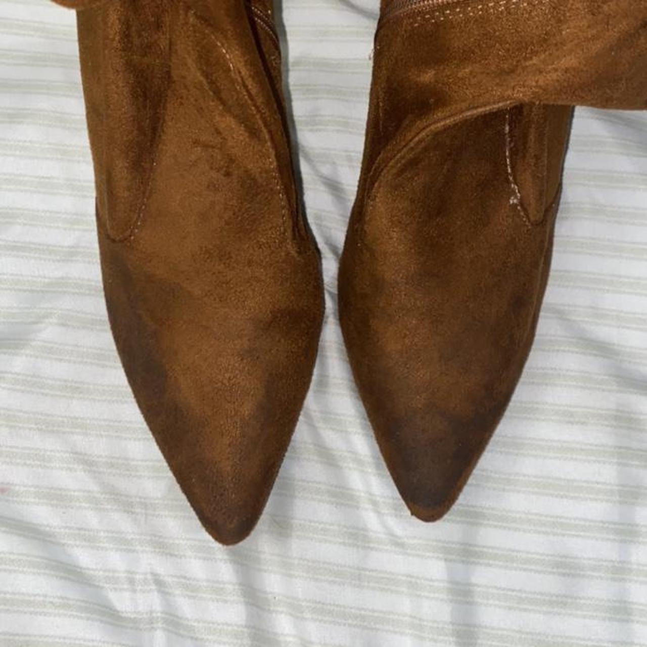 Thigh high camel colored boots Suede... - Depop