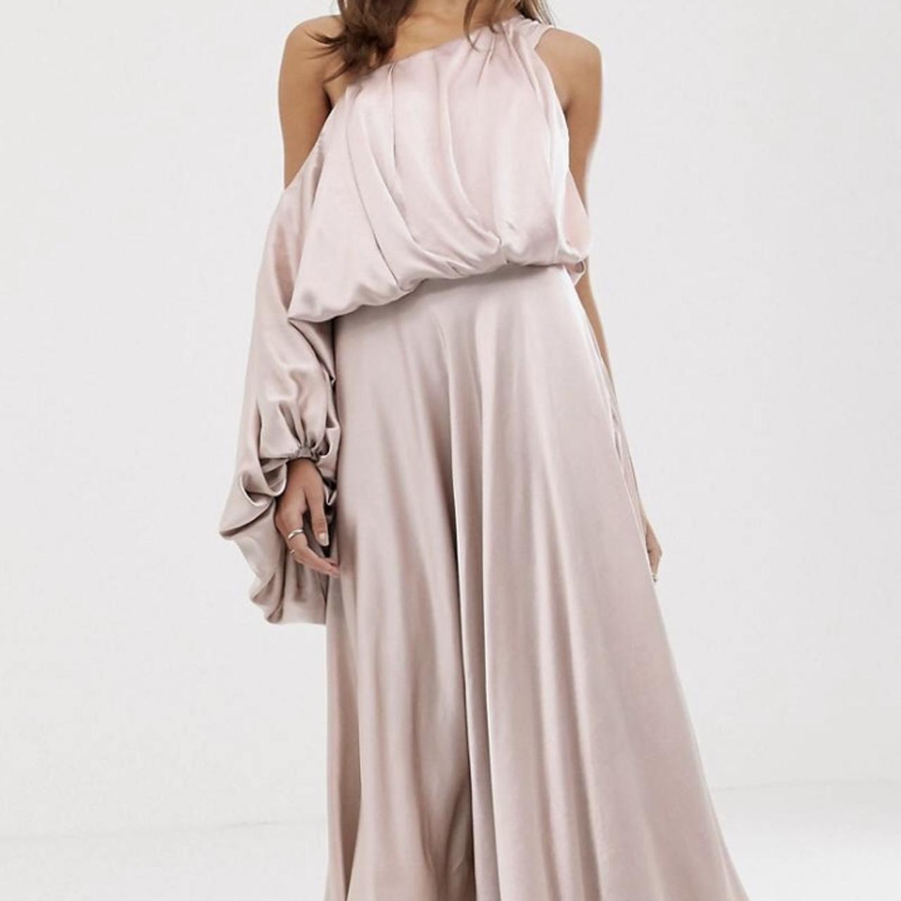 asos edition blouson one shoulder dress in satin