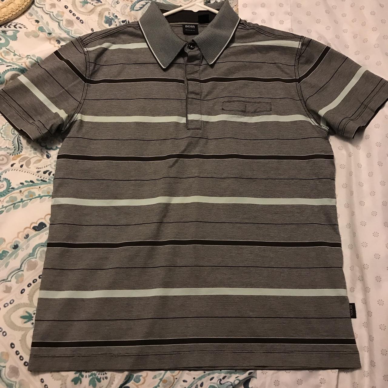 Hugo Boss Men's Grey and Black Polo-shirts | Depop