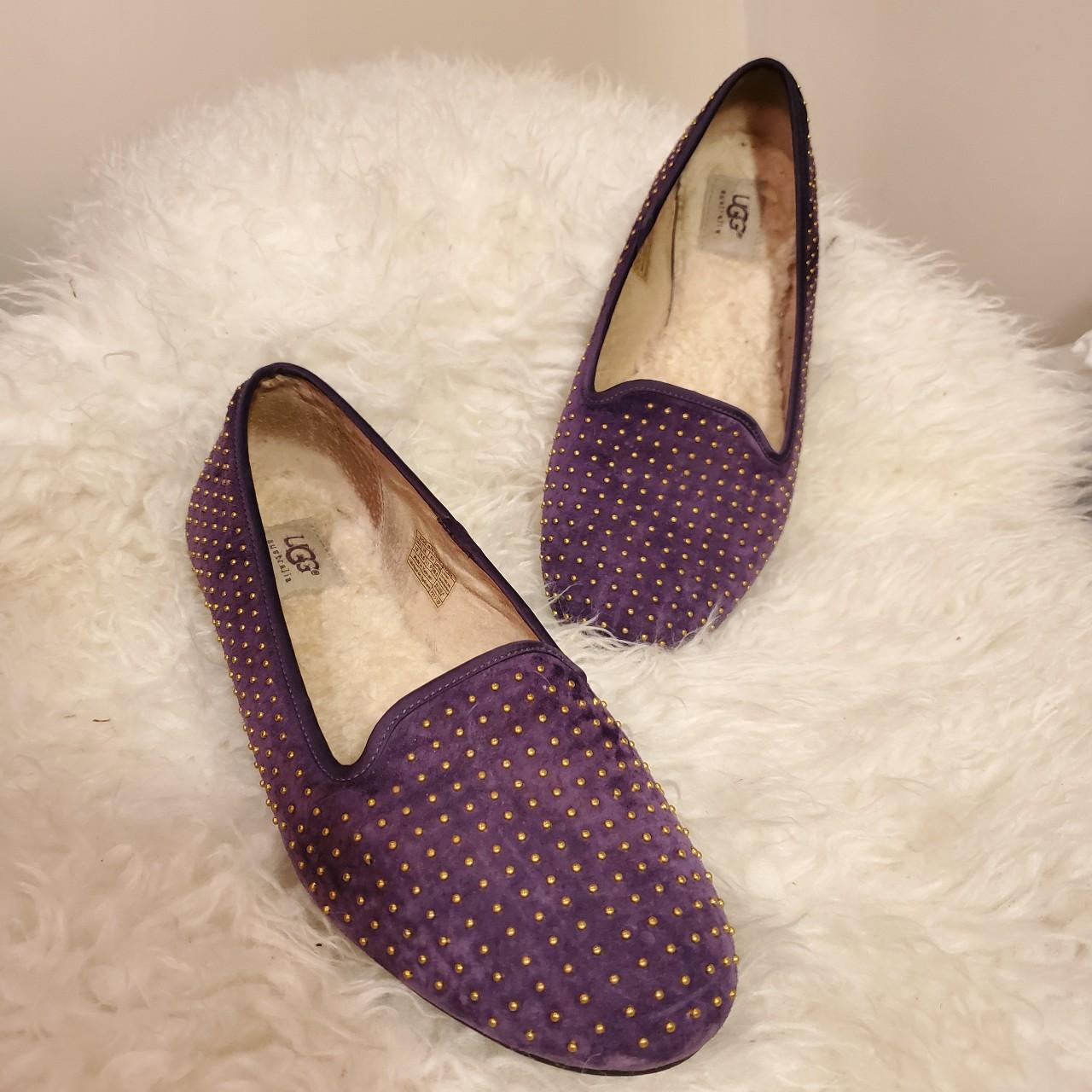 Eggplant purple UGG sheepswool lined suede loafers... Depop