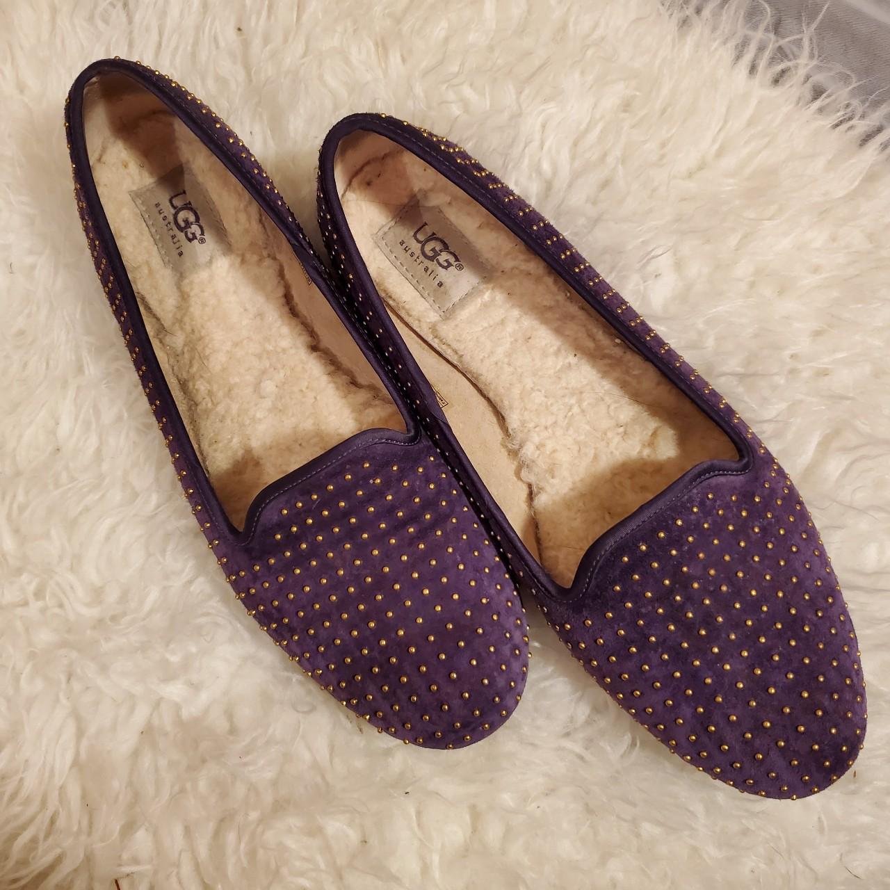 Eggplant purple UGG sheepswool lined suede loafers... Depop