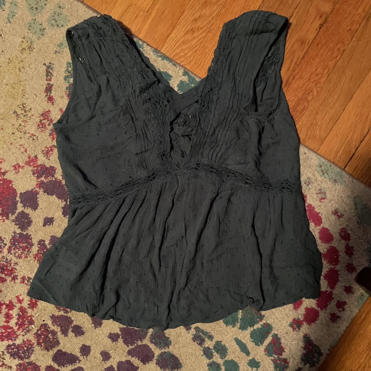 American eagle teal blue lace v neck peplum top,... - Depop