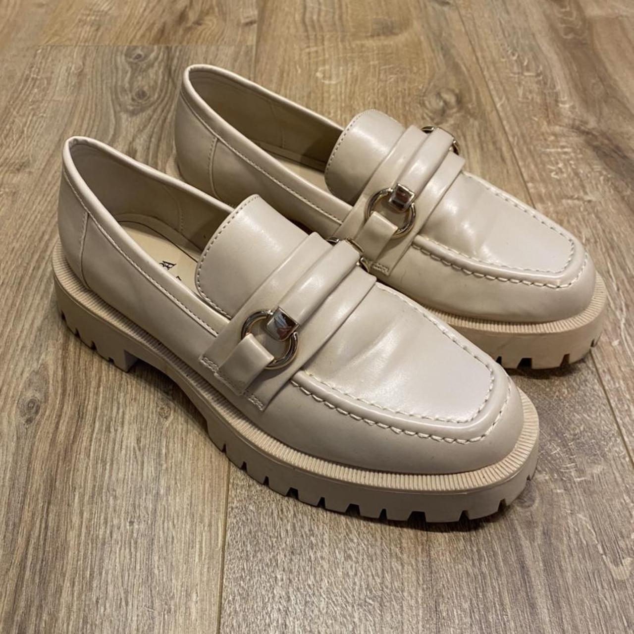 Zara track sole loafers in beige, size 4 size 37.... - Depop