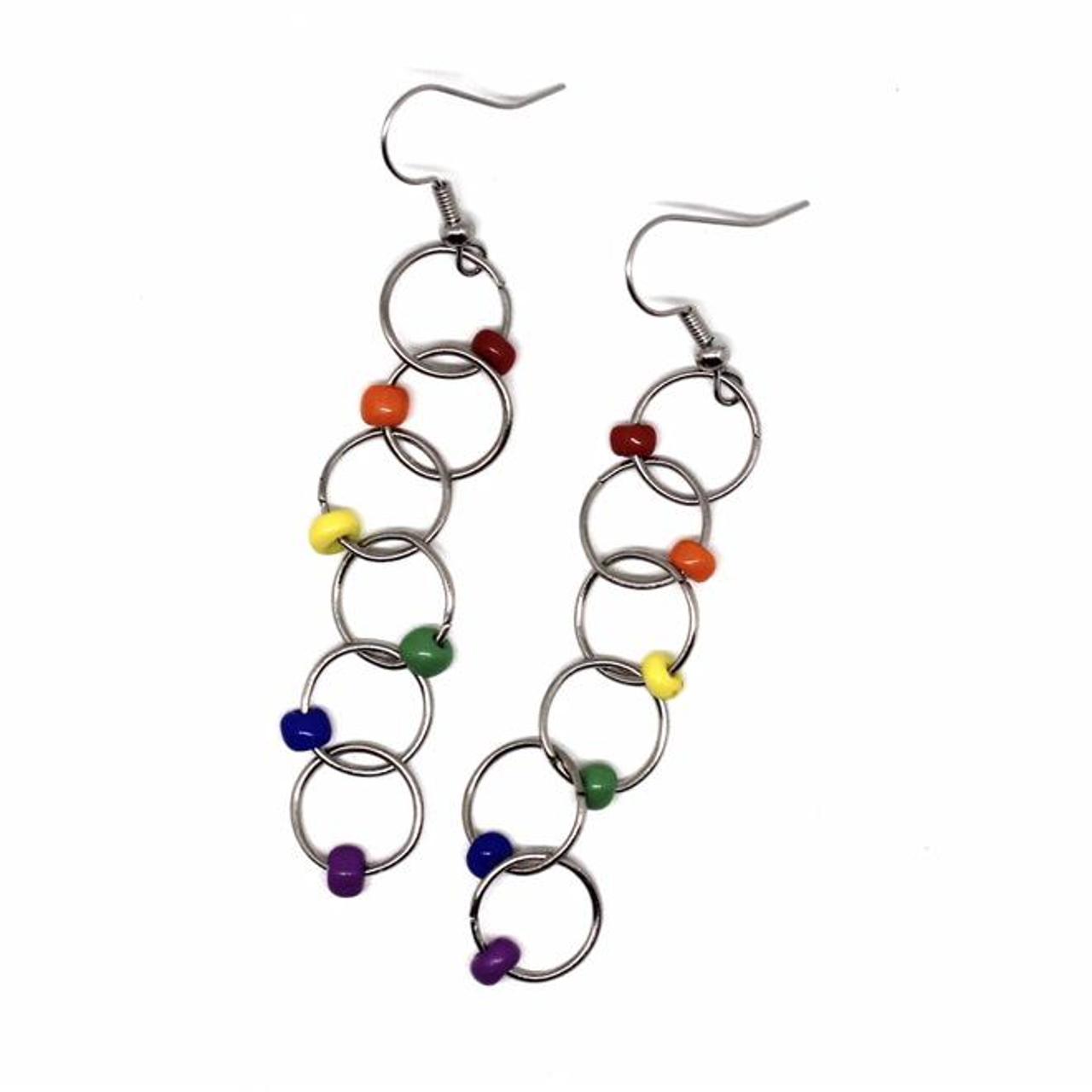 🥀 Rainbow jump ring earrings 🥀 •Handmade •Shipping... - Depop