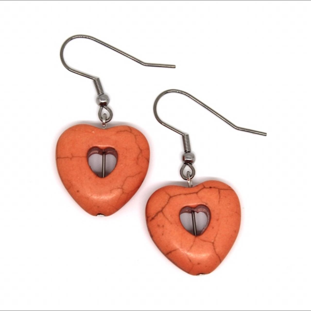 🥀 Orange natural heart stone earrings... Depop