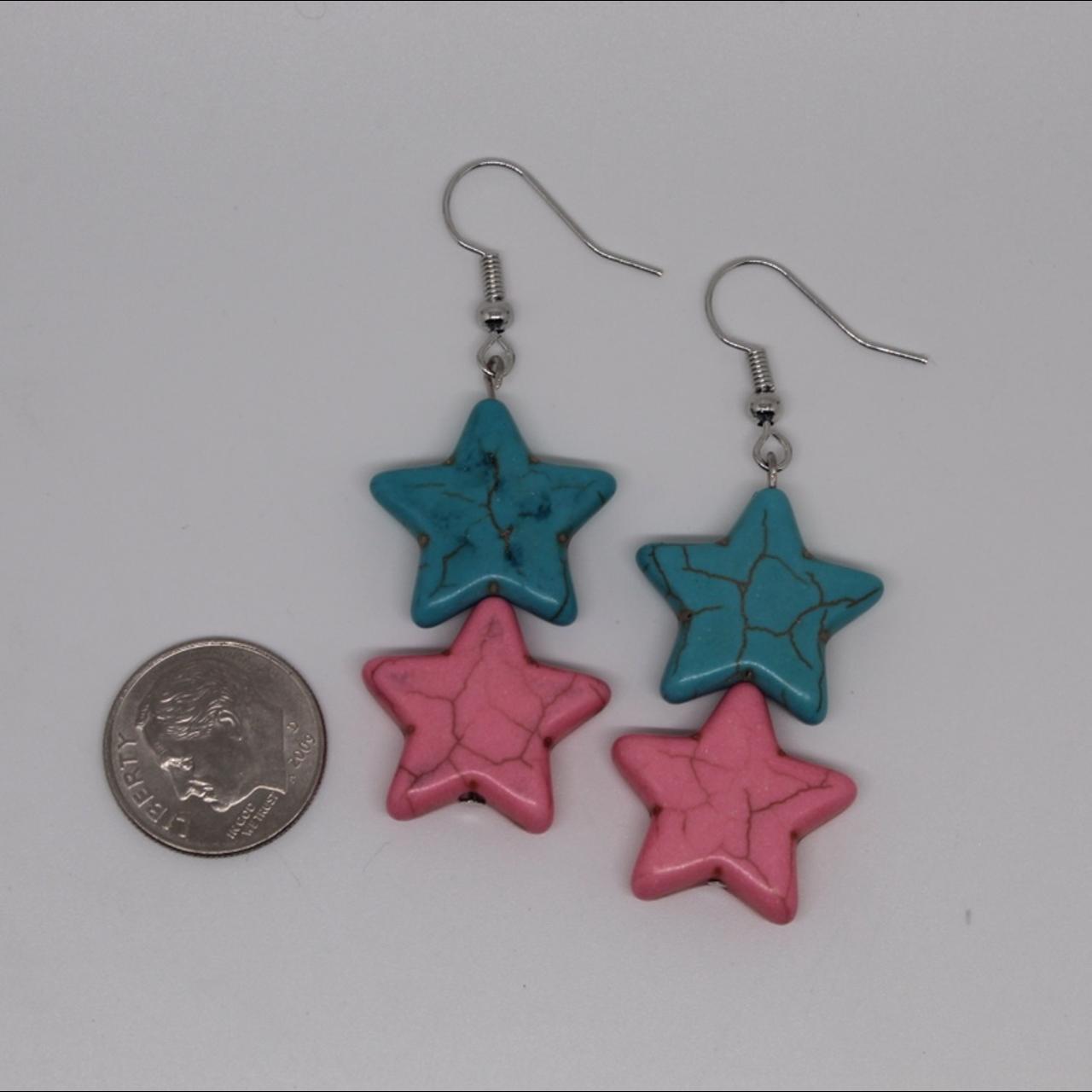 🥀 Blue + pink howlite star earrings... - Depop