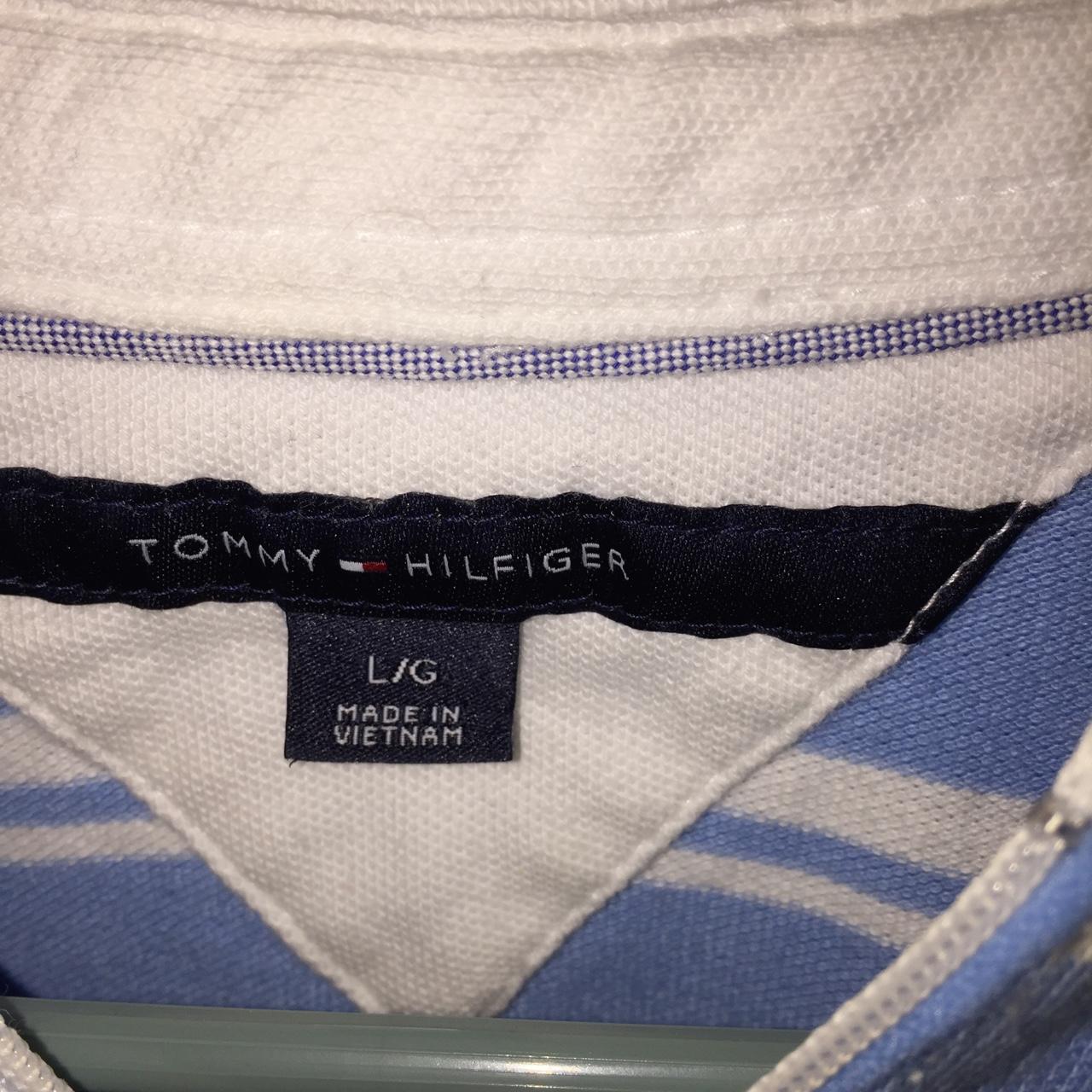 tommy hilfiger blue and white striped collared... - Depop