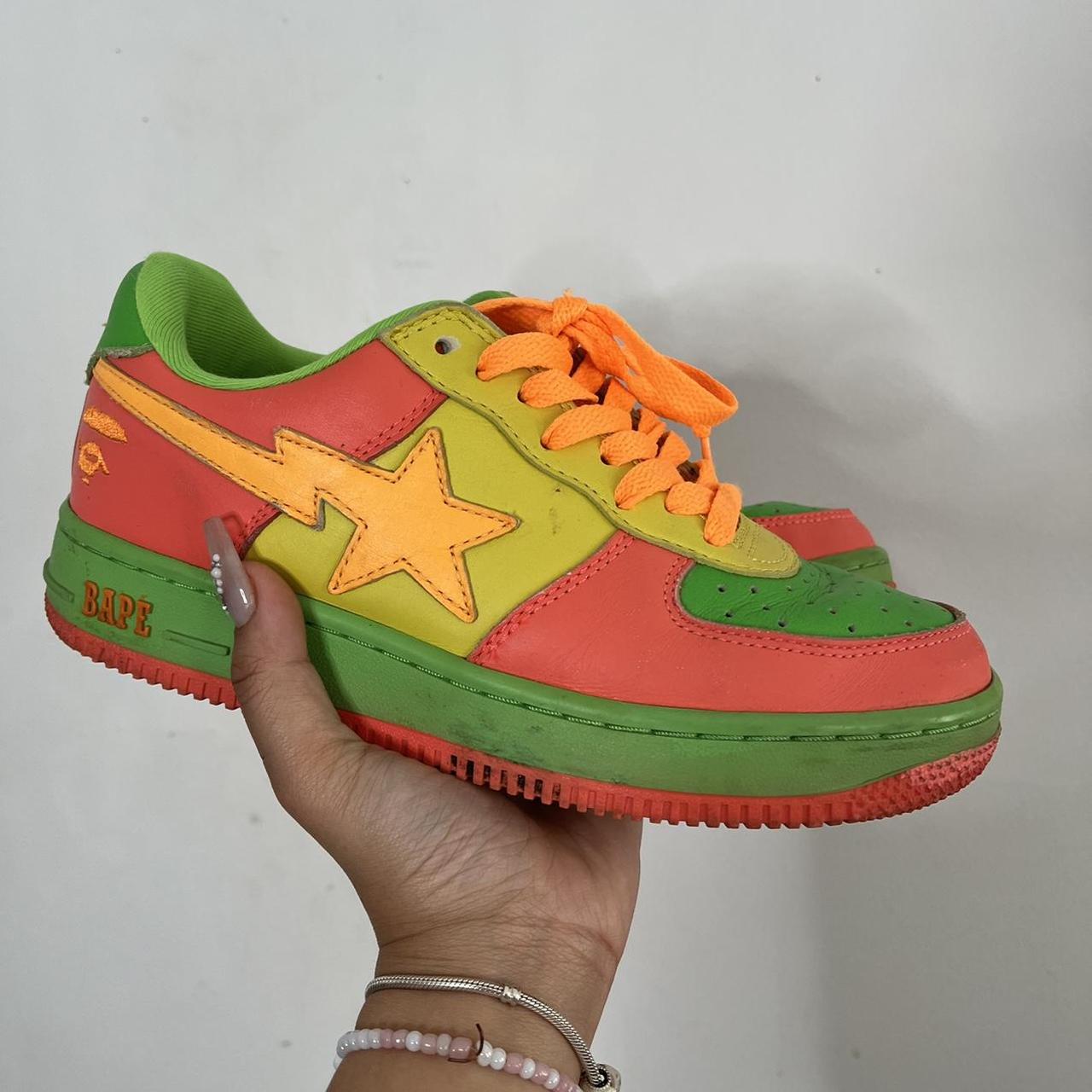 Highlighter Leather Bapestas worn condition, color... - Depop