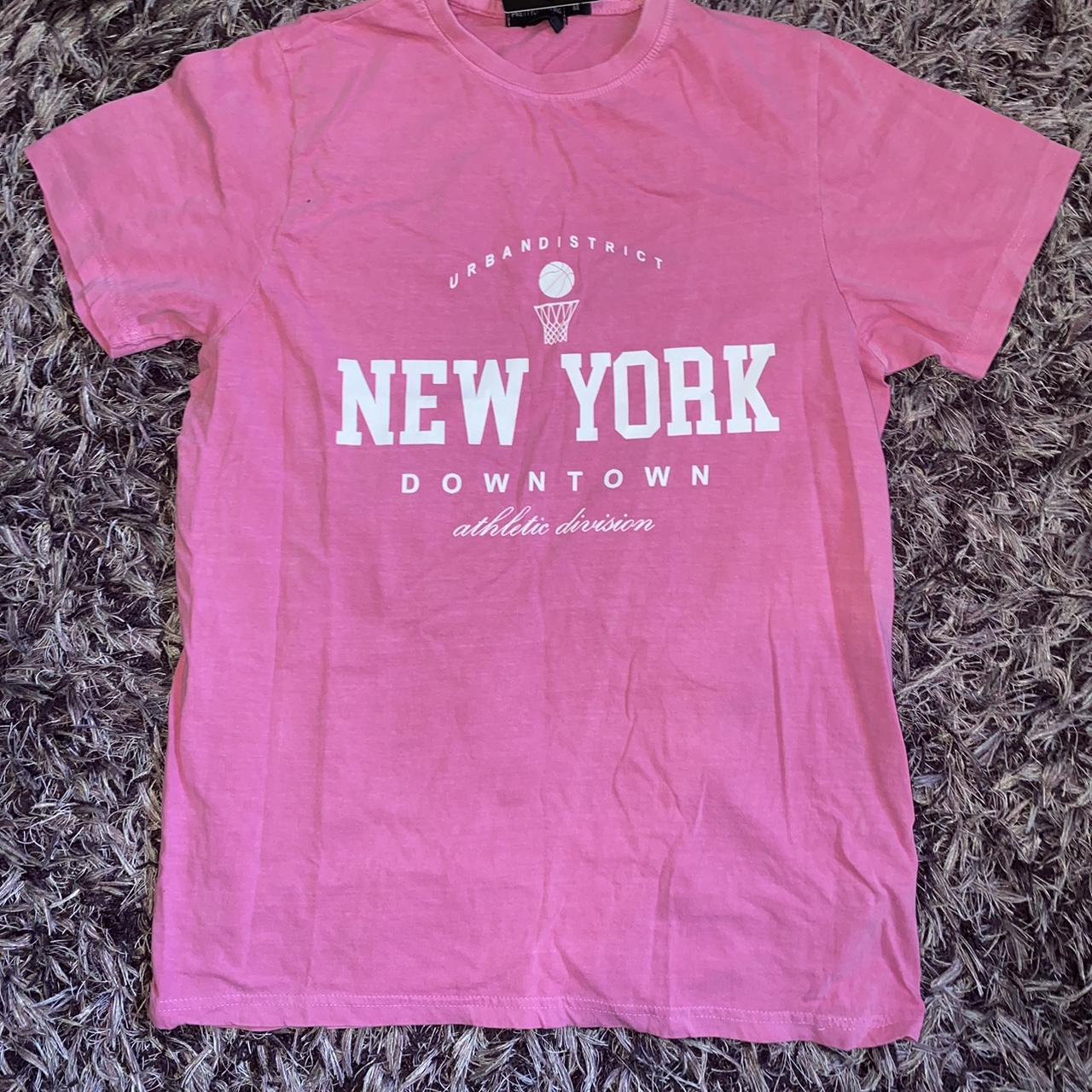 Hot Pink Washed New York Downtown Slogan Printed T... - Depop