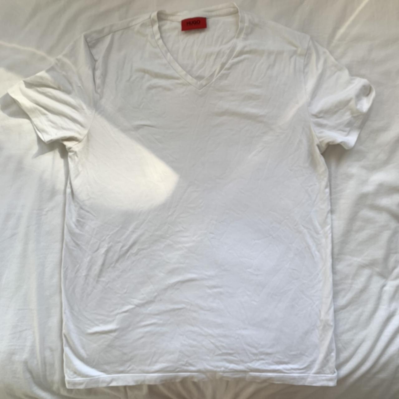 White Hugo Boss T-shirt V neck - Depop