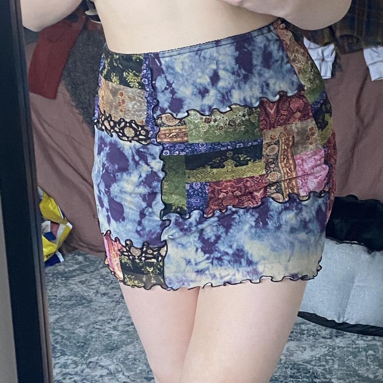 Urban Outfitters psychedelic patchwork mesh overlay... - Depop