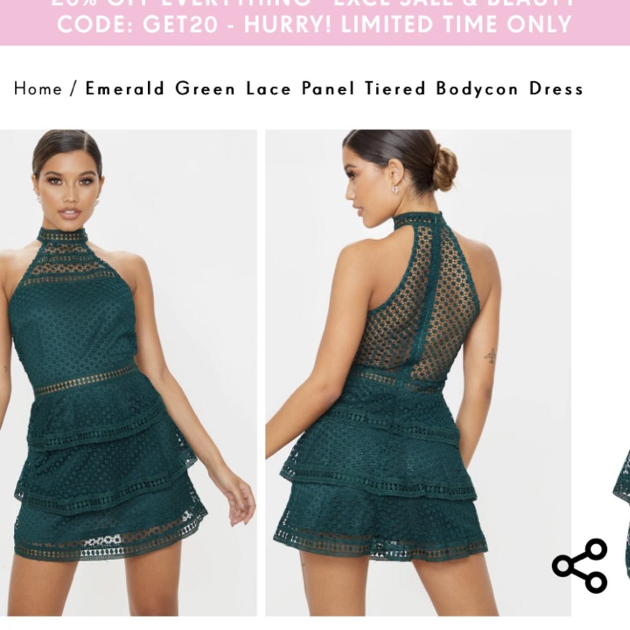 Emerald green lace panel tiered store bodycon dress