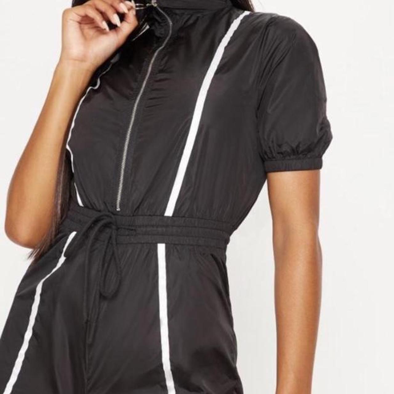 Black tie detail zip up playsuit with Depop