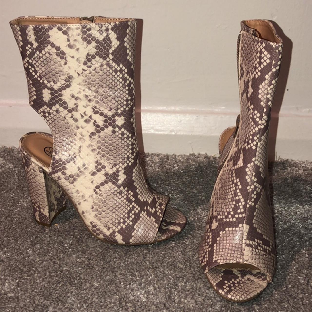 Open toe snakeskin clearance booties