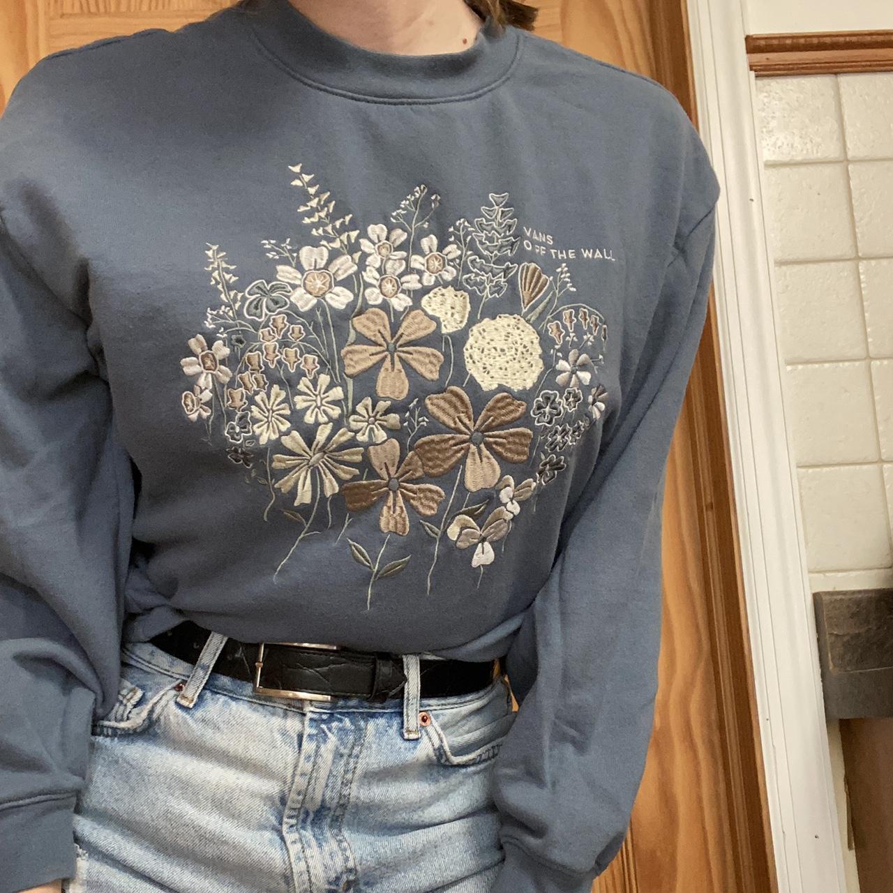 vans floral crewneck long sleeve warm and cozy blue... Depop