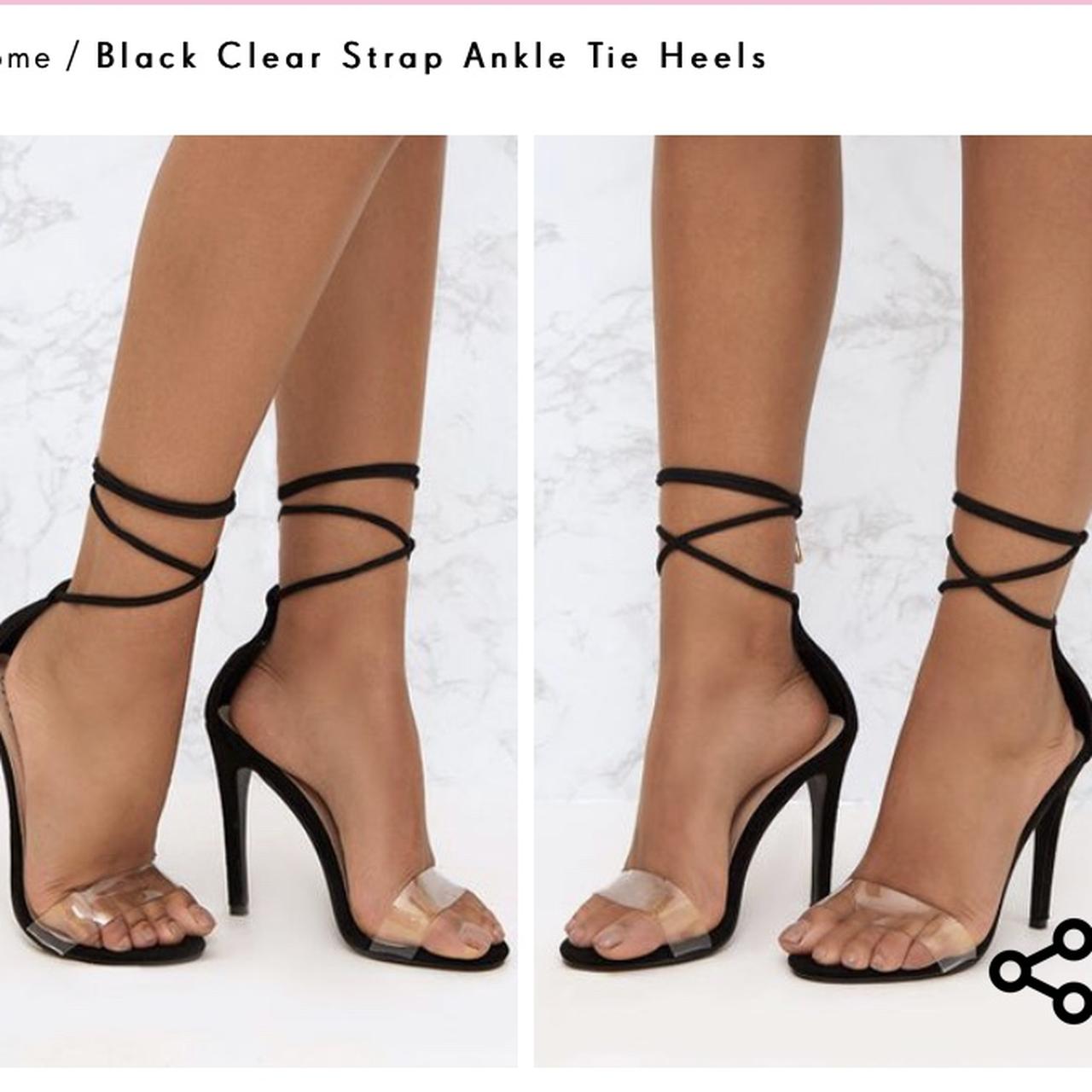Black Clear Strap Ankle Tie Heels