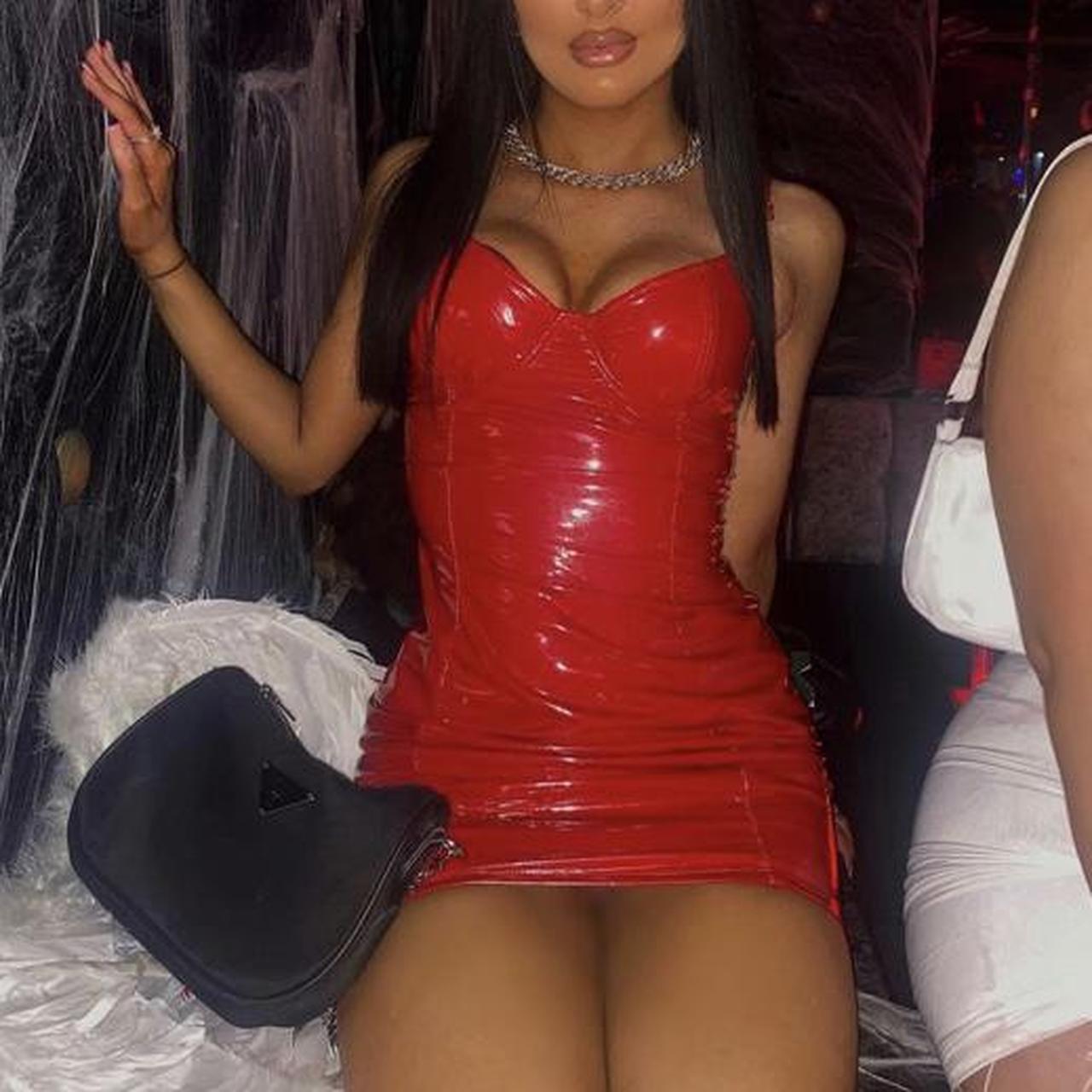 oh polly red latex dress