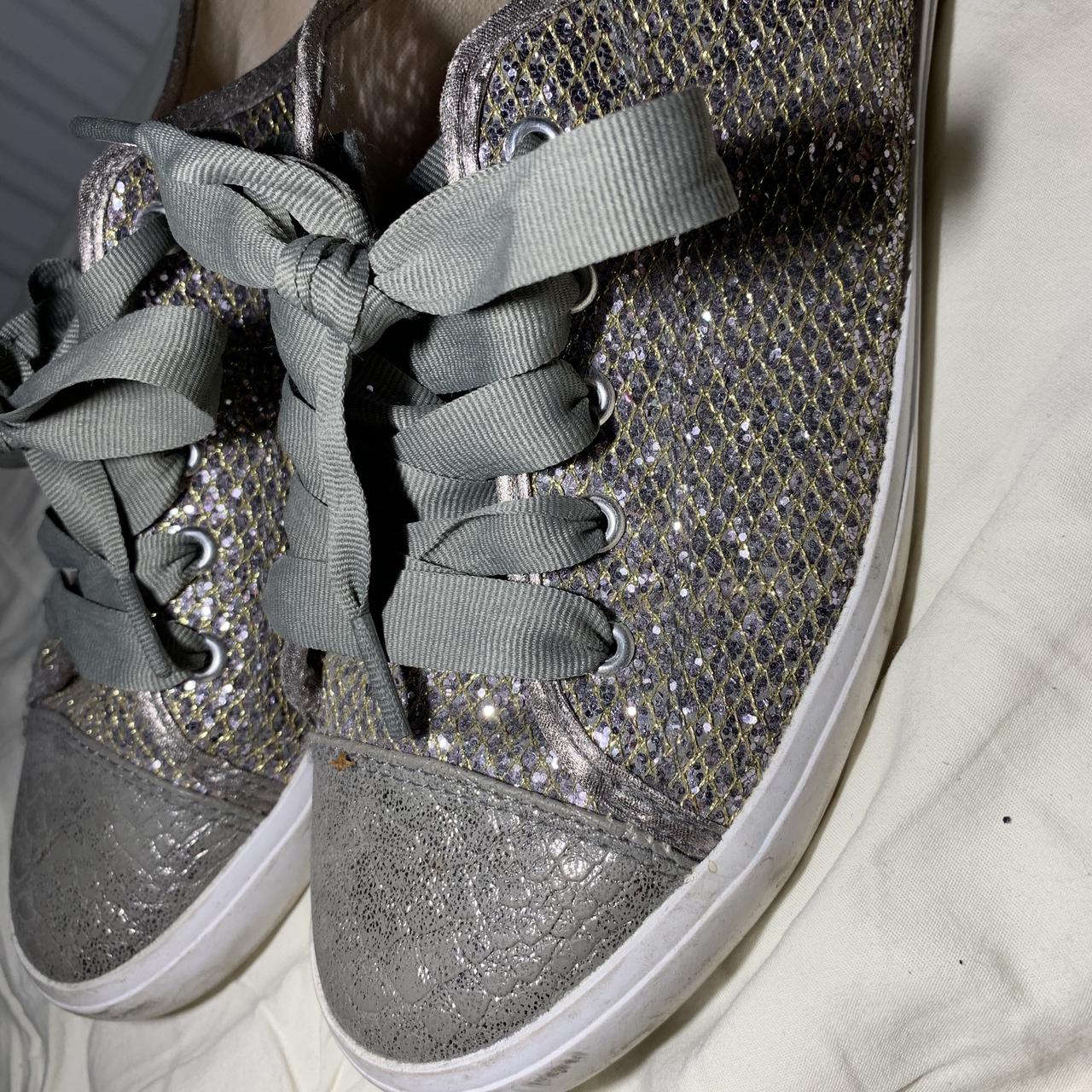 Miss KG silver/khaki flat glitter trainers,