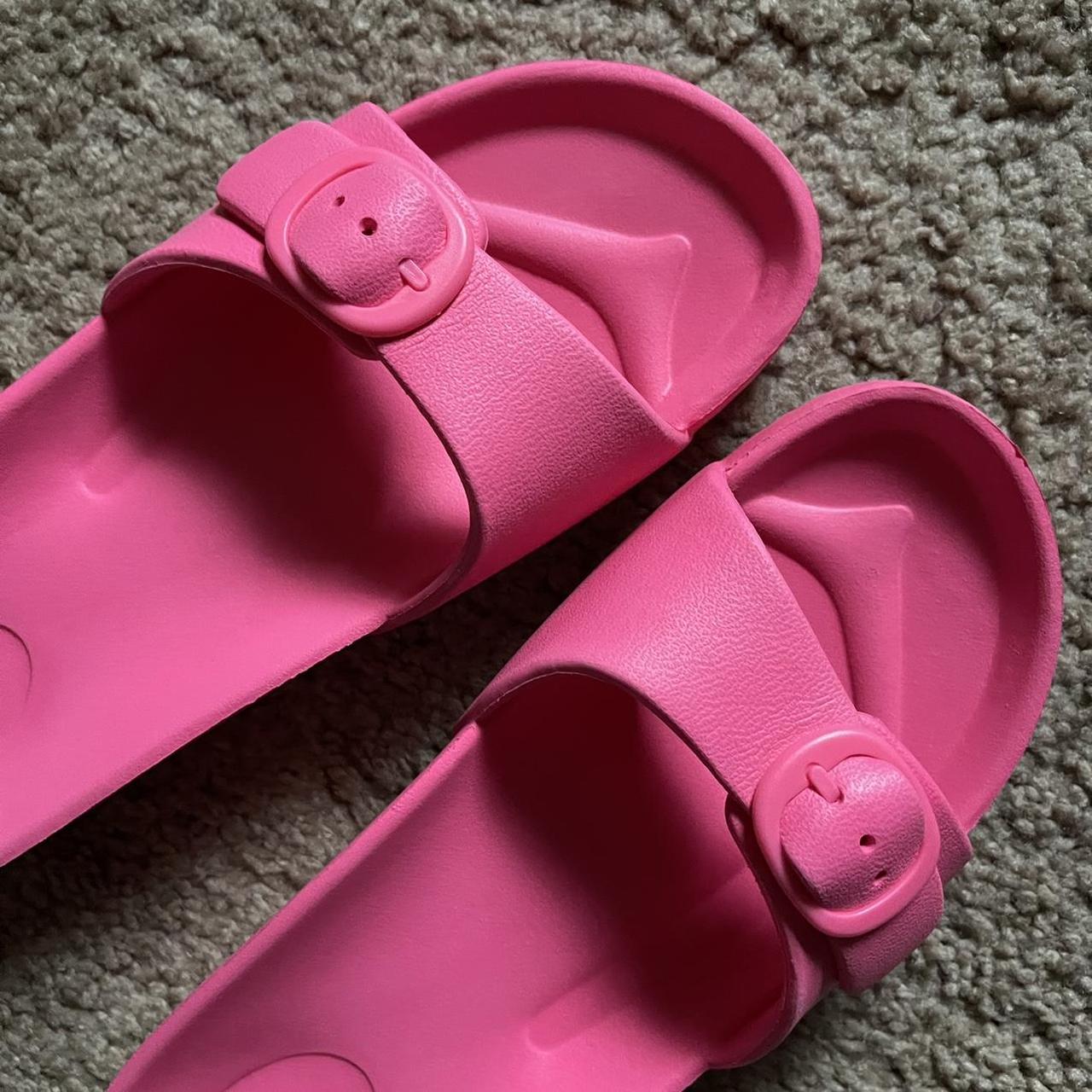 H&M neon pink Lightweight slides with moulded... Depop
