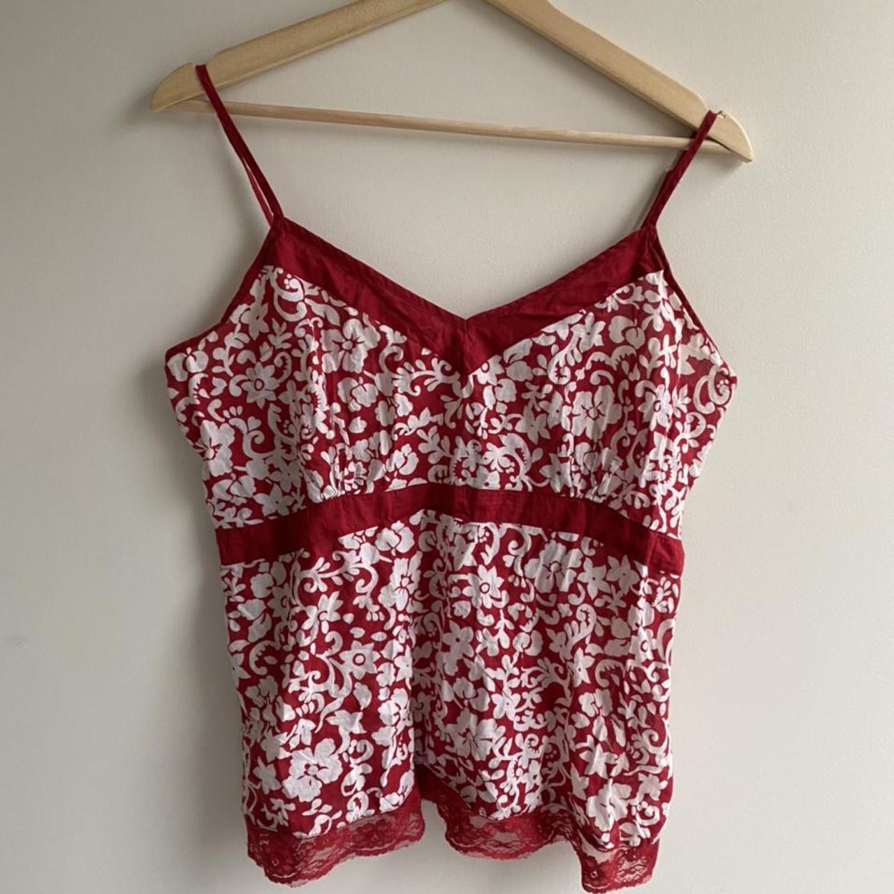 Super cute red and white floral top branded as Evie... - Depop