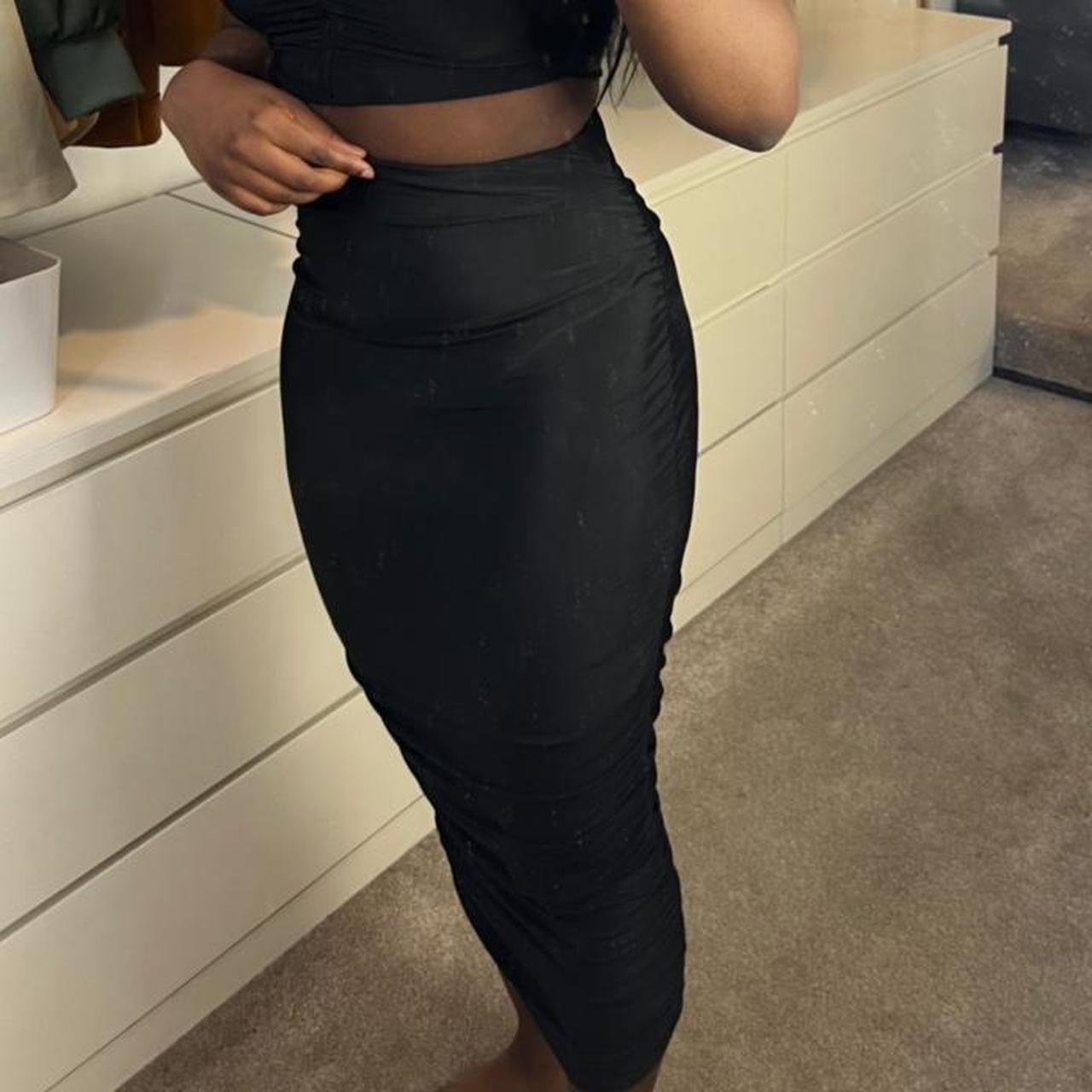 Shein black ruched midi skirt size XS Depop