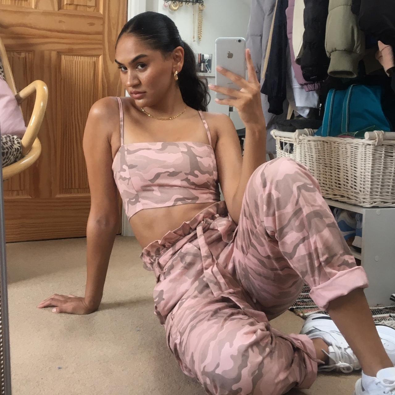 Pia mia in the style pink camo crop top and trousers. Depop