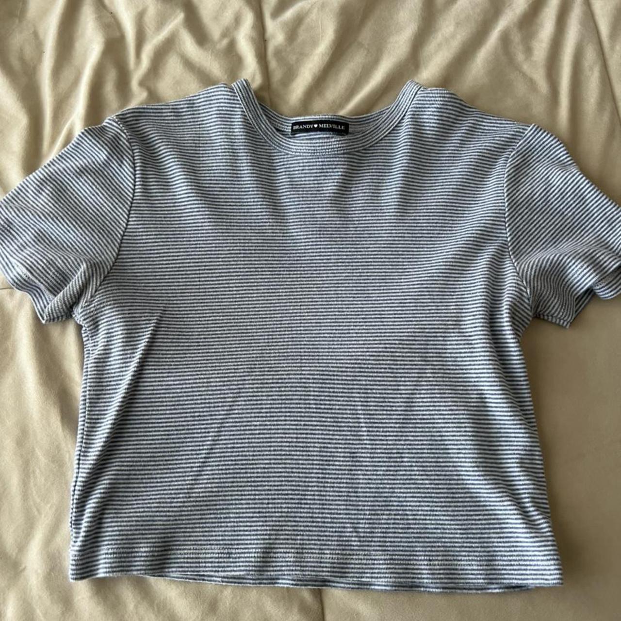 brandy melville light blue striped crop top! in good... - Depop