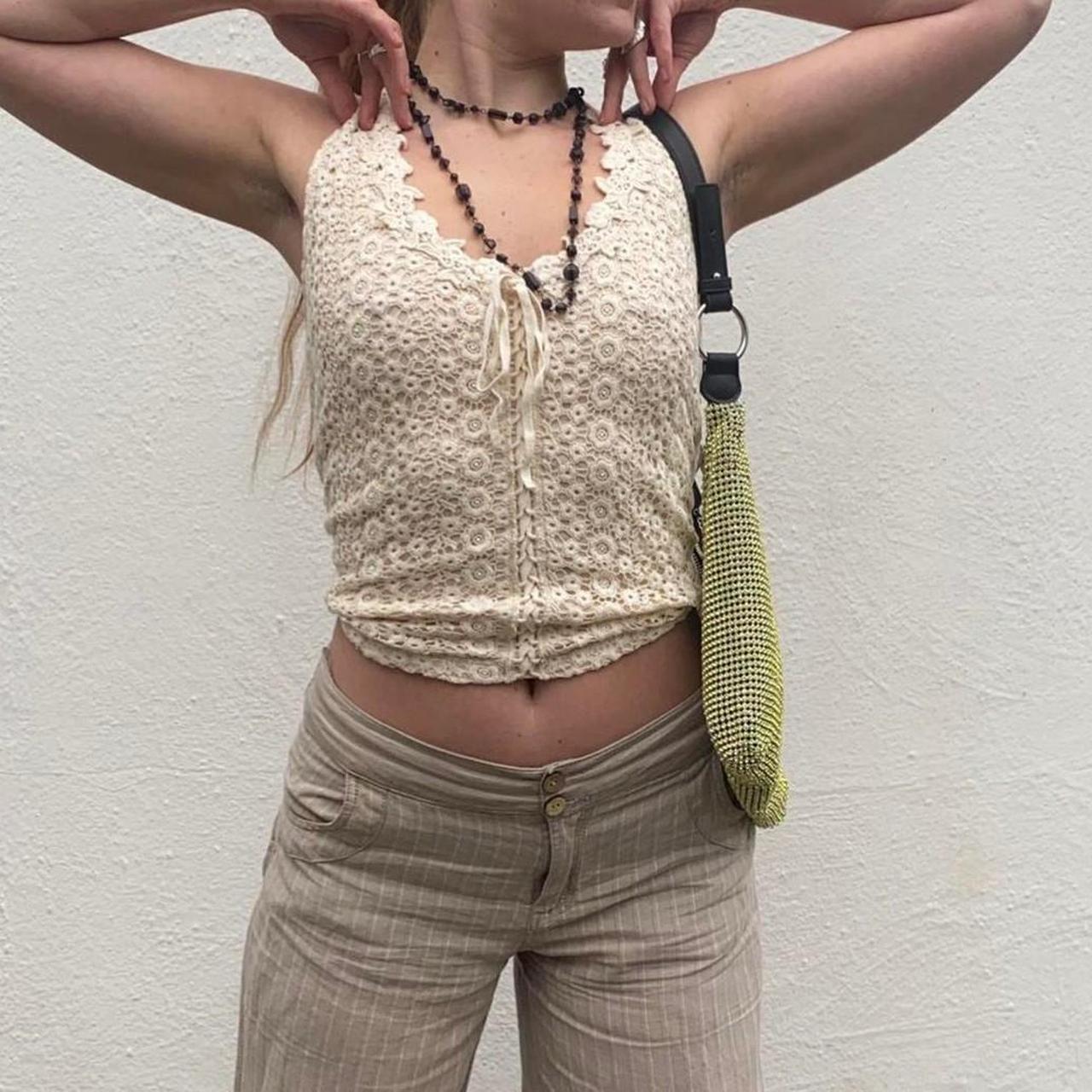 Marks & Spencer Women's Cream and Tan Veststankscamis Depop