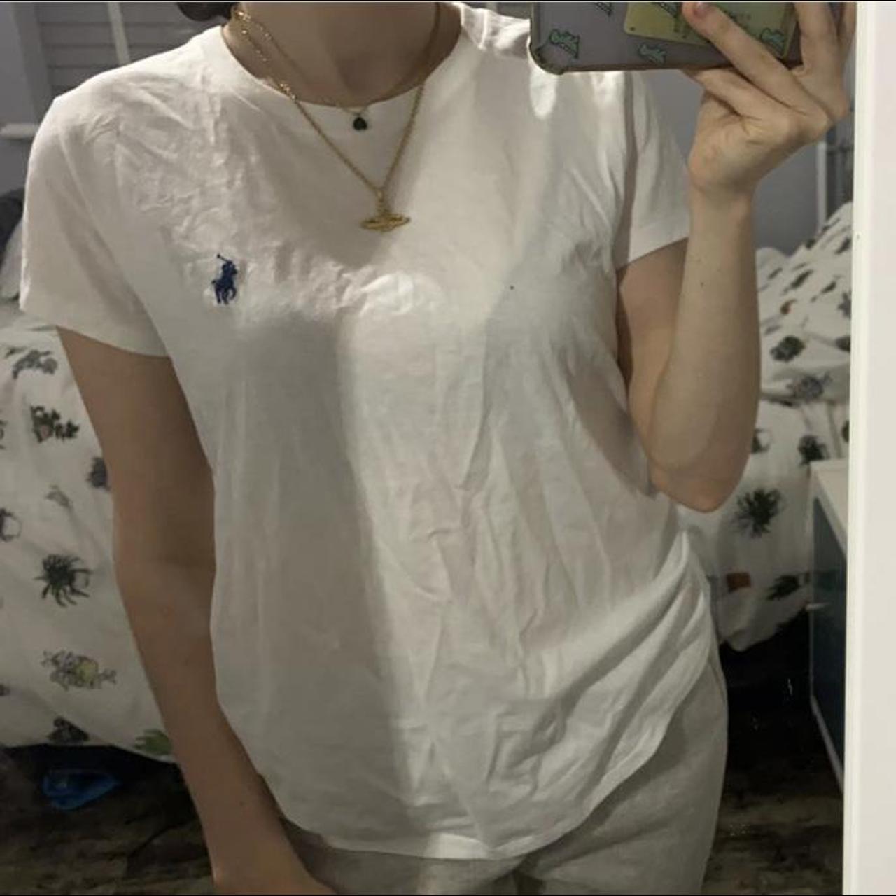 White ralph lauren tshirt with blue horse logo Never... - Depop