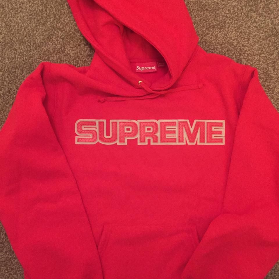 Supreme Perforated Leather Hoodie Red Size -... - Depop