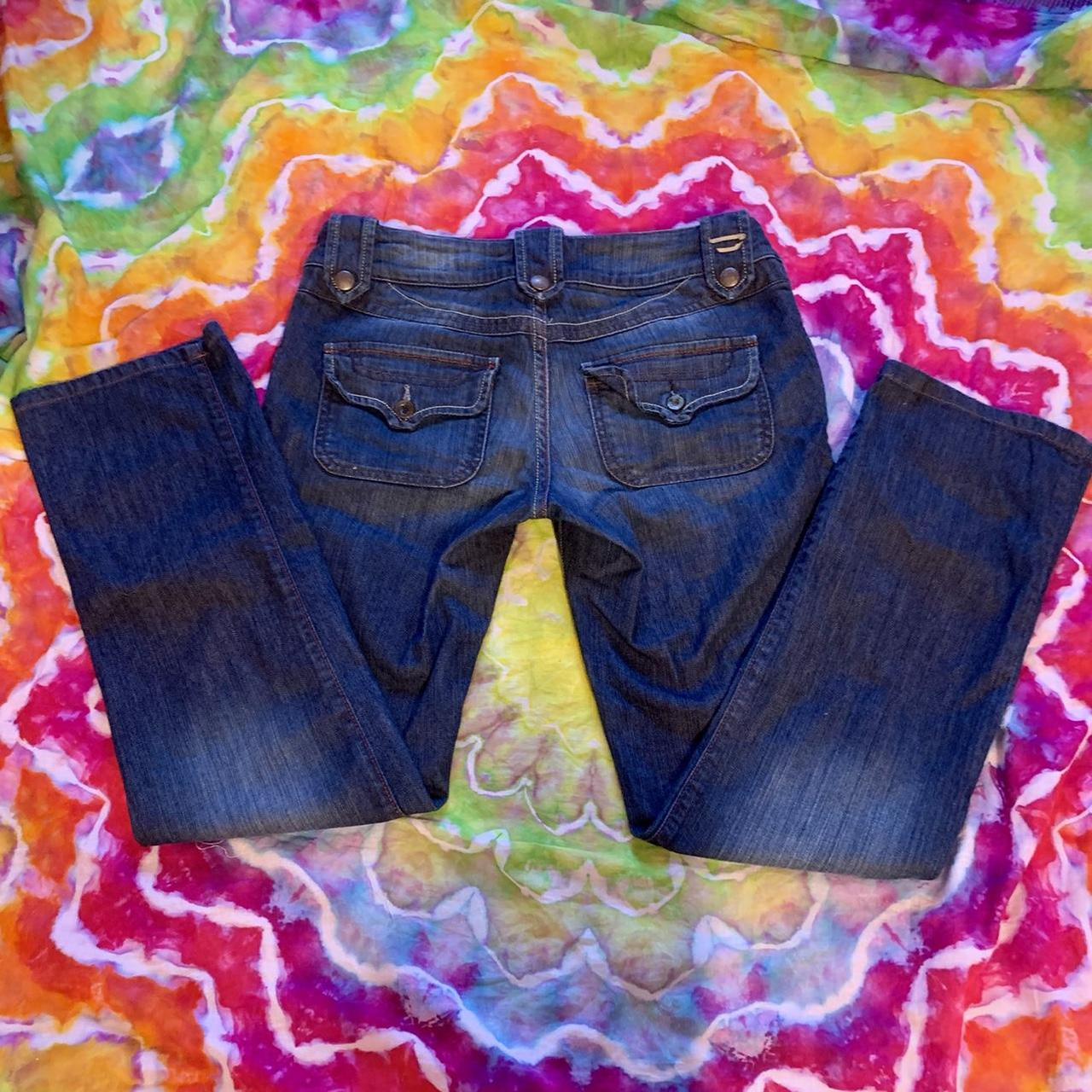 Vintage y2k low rise boot cut jeans dark wash... - Depop