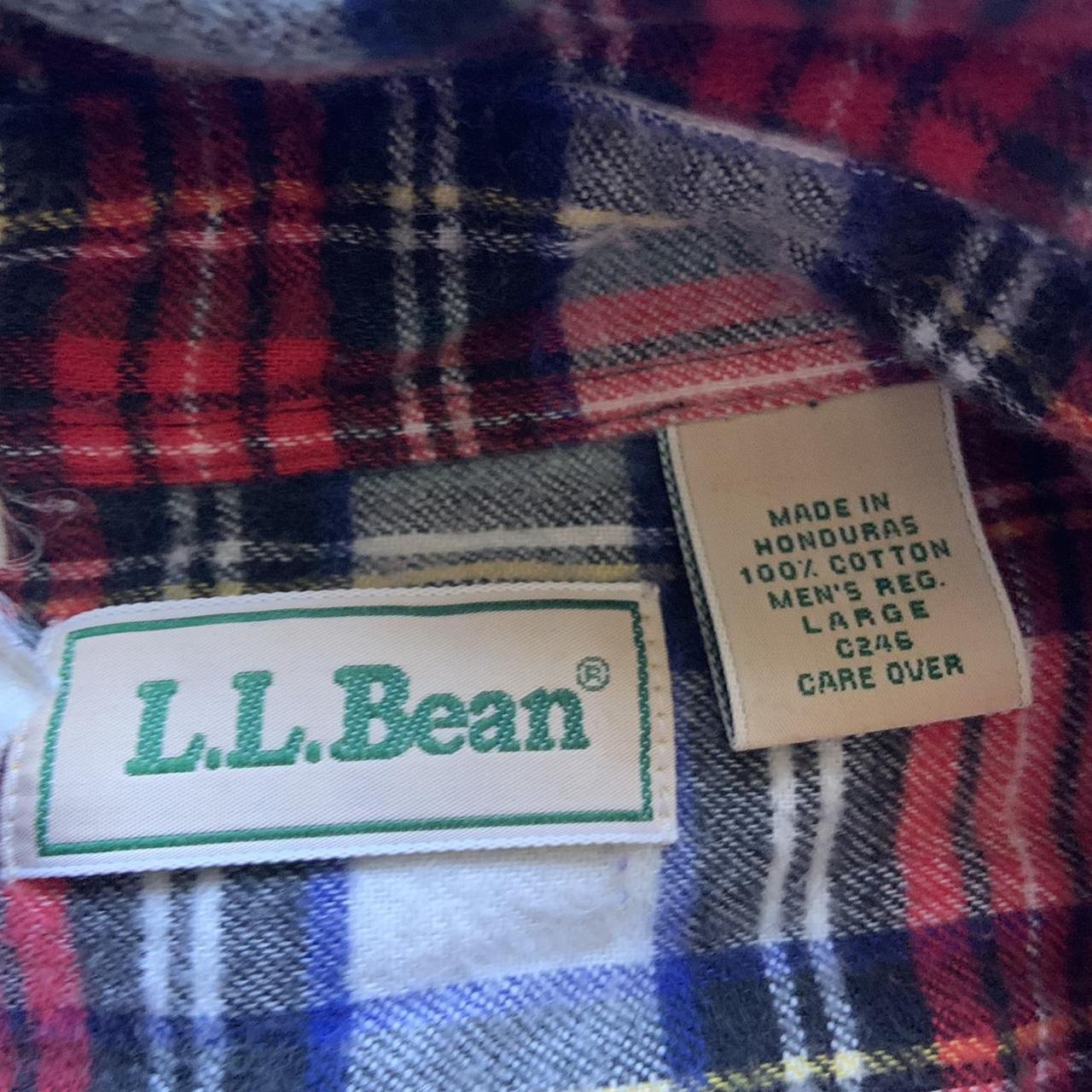 Red and white LL BEAN cotton plaid flannel shirt... - Depop