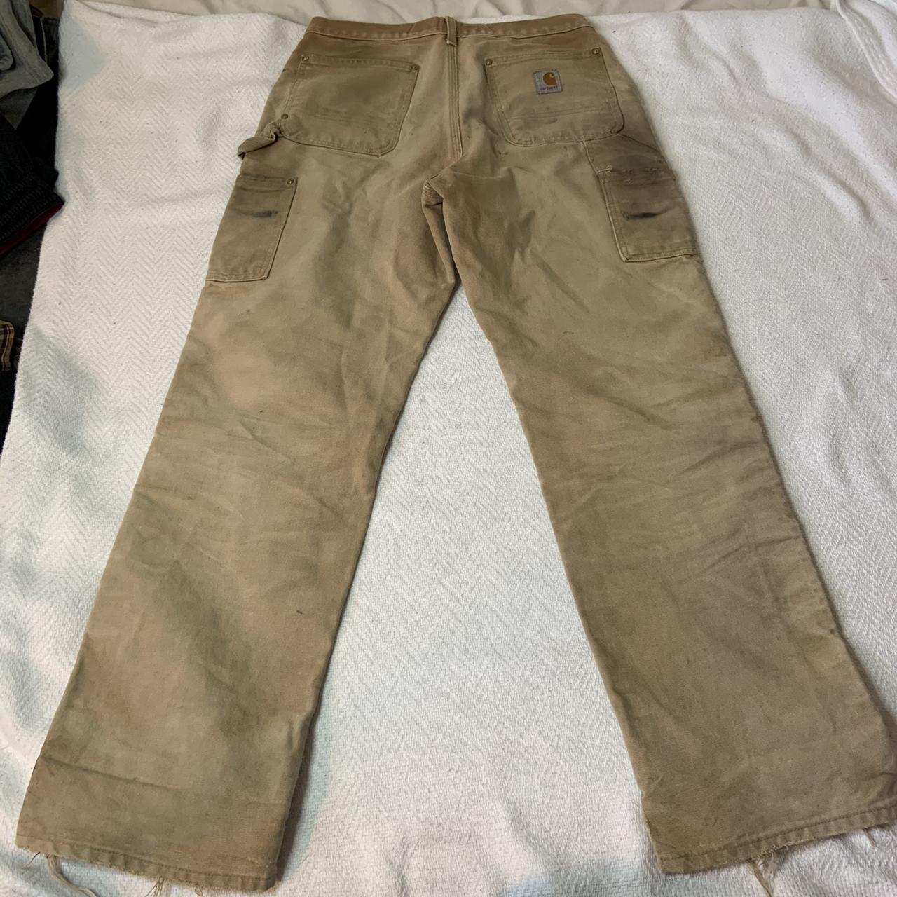 Distressed tan CARHARTT DOUBLE KNEE made in USA work... - Depop
