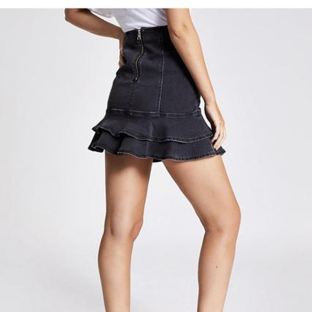 river island black denim ruched frill skirt 🖤