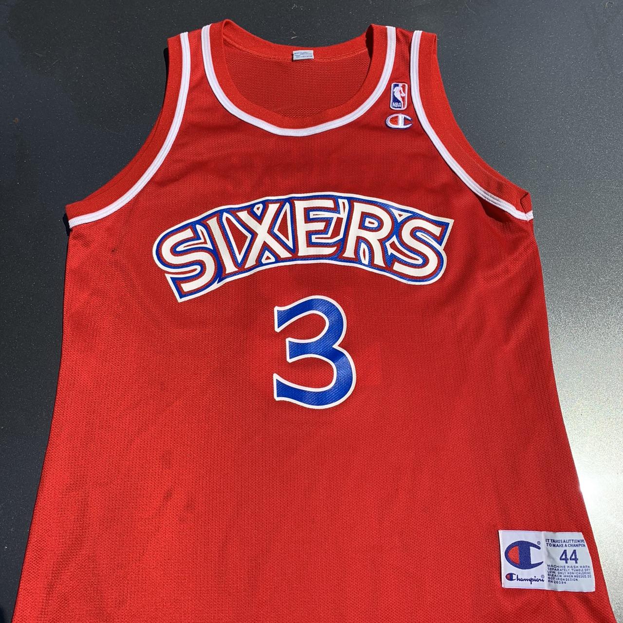 Vintage Champion Allen Iverson Sixers Jersey Size 44 mens red blue  basketball