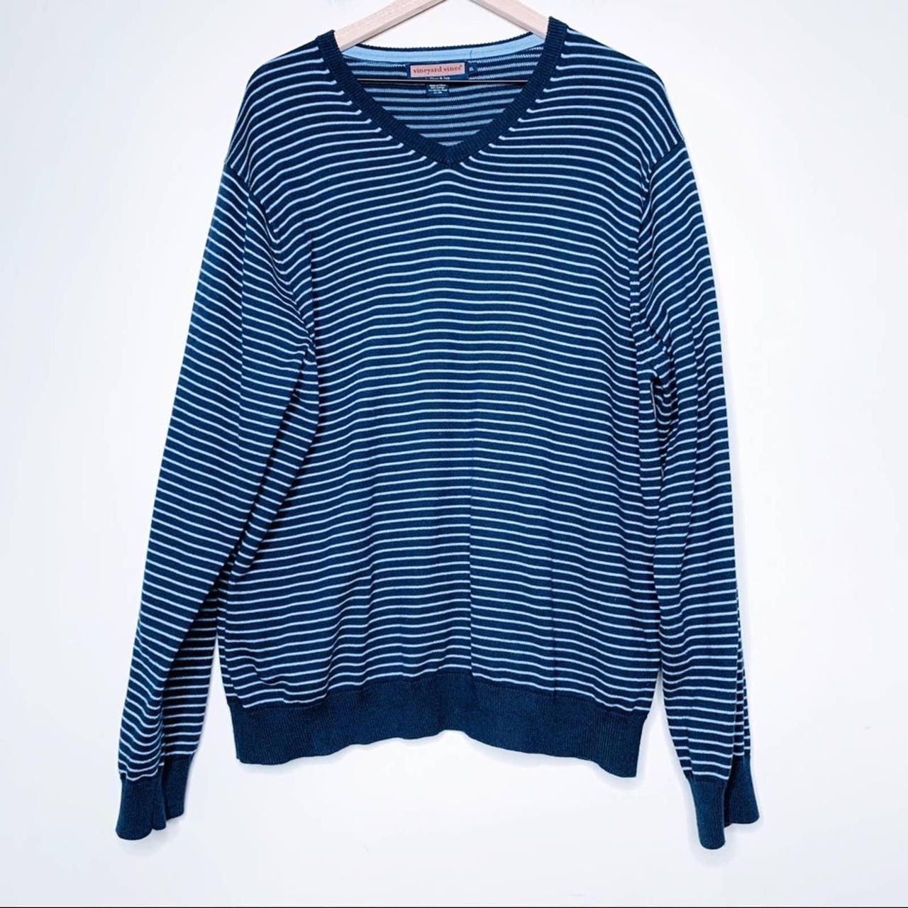 Vineyard Vines Neon Stripe V-Neck Simple T-Shirt (Stripe - Blue) (Size