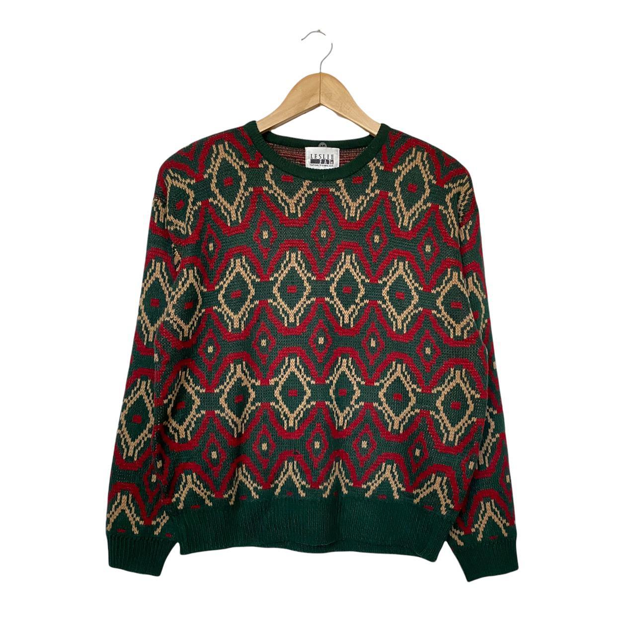 Women's Green and Red Jumper | Depop