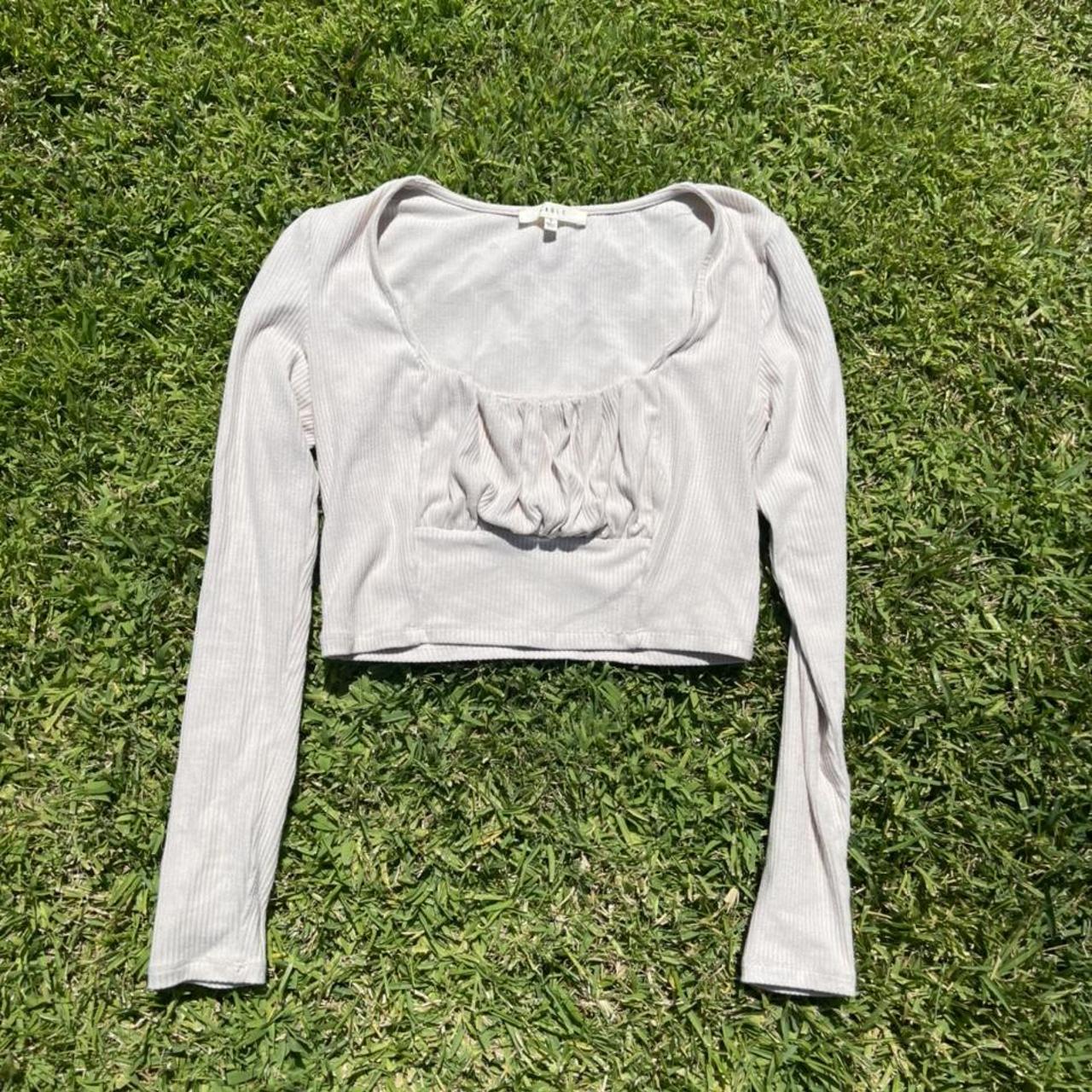 cream cropped long sleeve a perfect basic for fall... - Depop